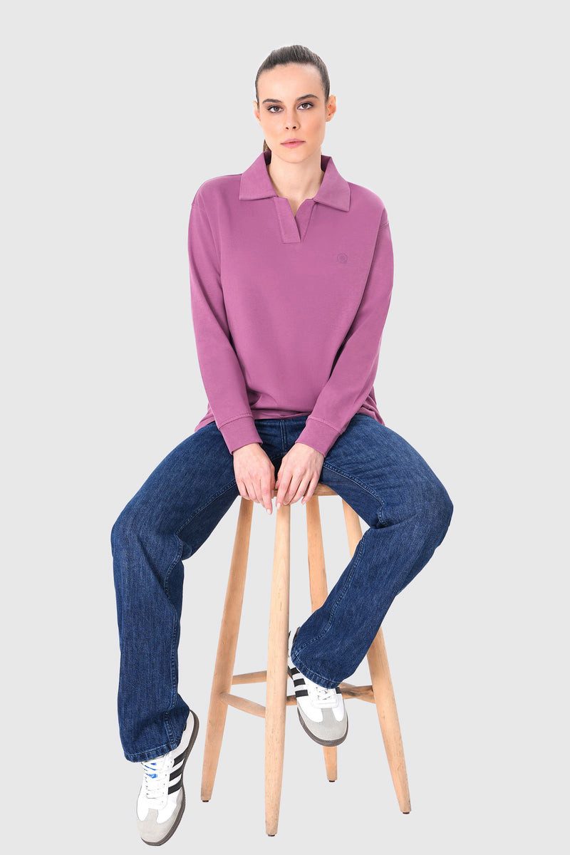 UNIQVIBE Poloshirt Polo Yaka %100 Organik Pamuk Kadın Siyah Uzun Kollu Tişört