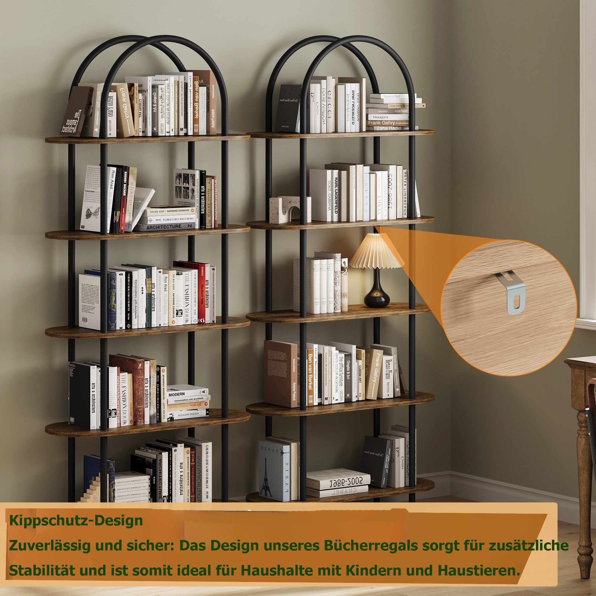 GarveeMore Bücherregal gewölbtes Bücherregal Standregal mit 5 Ebenen 80x30x180cm – Bild 5 von 5