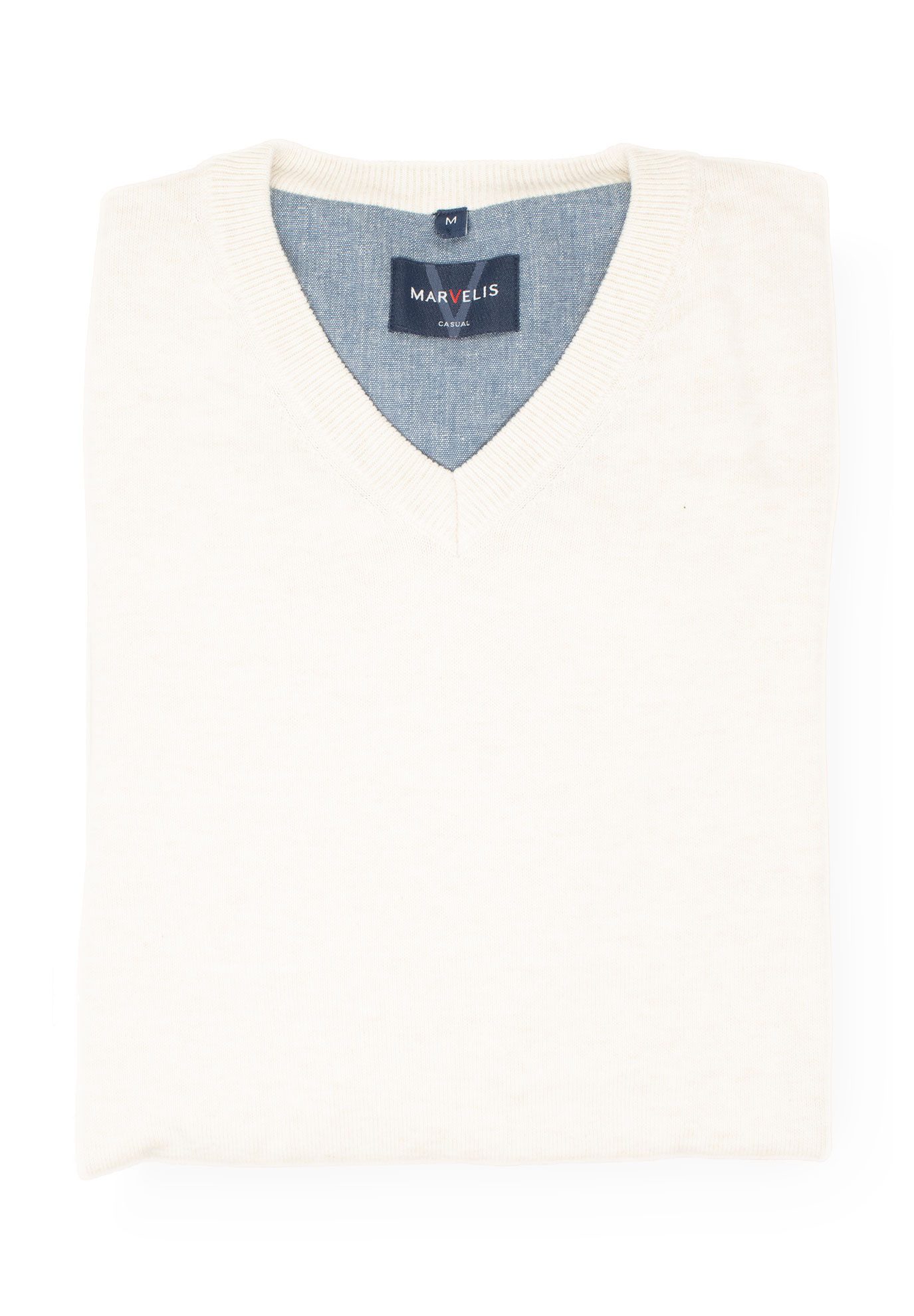 V-Ausschnitt-Pullover Pullover - Casual Fit - V-Ausschnitt - Einfarbig - Wollweiß
