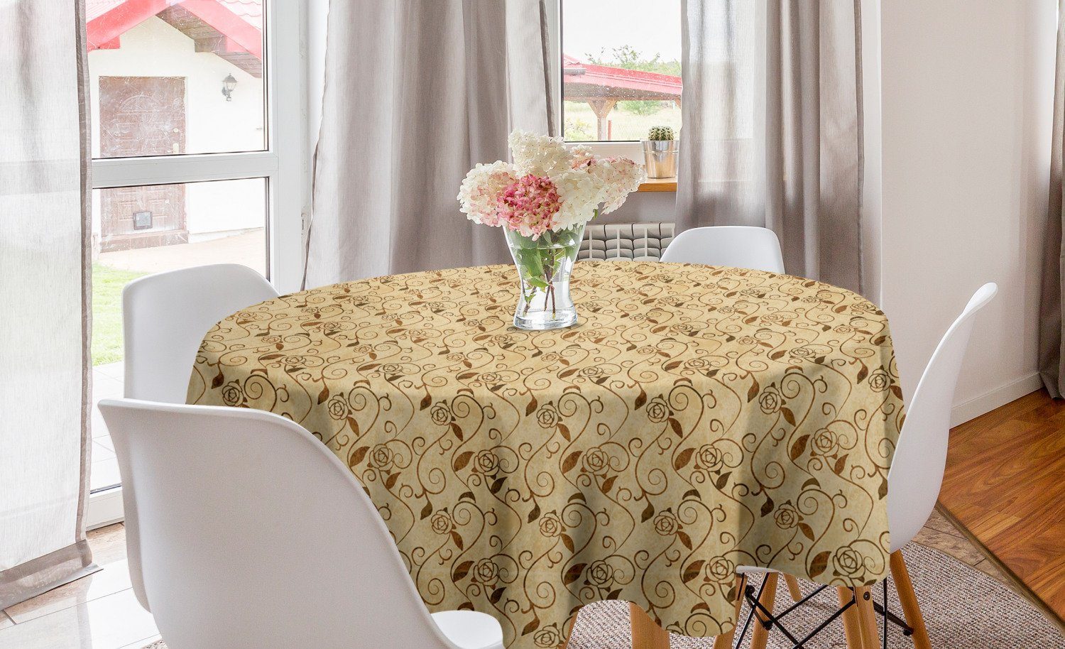 Abakuhaus Tischdecke Kreis Tischdecke Abdeckung für Esszimmer Küche Dekoration, Rose Blooming Gewelltes Blumen