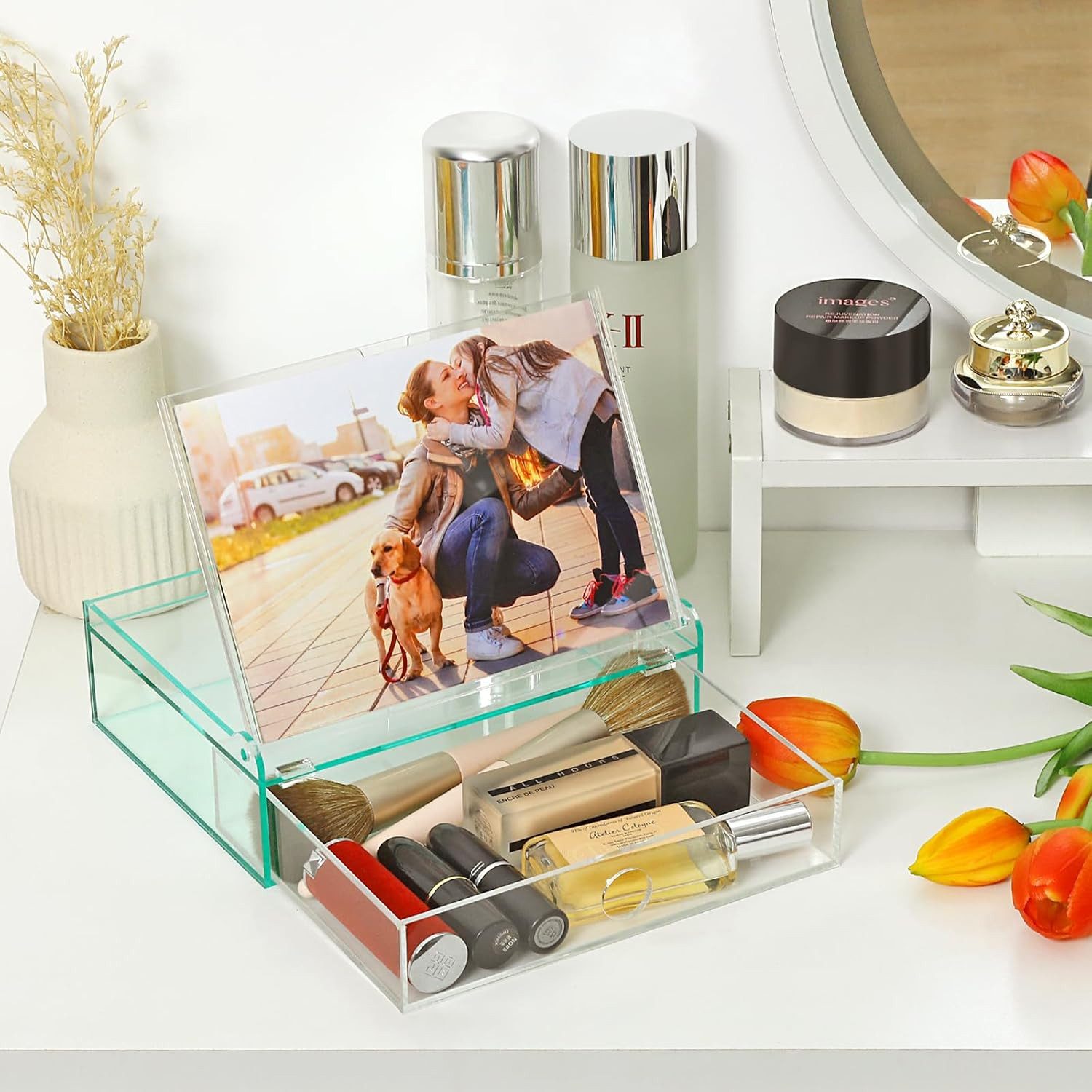 ZEEYUAN Fotobox 13x18 Fotoaufbewahrungsbox Bilderrahmen 2-in-1 Transparent (Fotorahmen und Aufbewahrungsbox in einem, Fotorahmen und Aufbewahrungsbox in einem), 2-in-1 Design, transparentes Acryl