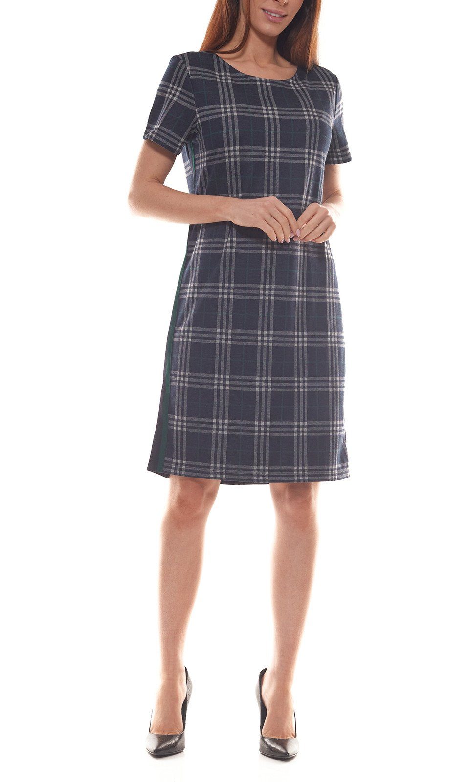 Aniston by BAUR Karokleid »Aniston SELECTED Karo-Kleid klassisches Damen  Rundhals-Kleid mit Galonstreifen Midi-Kleid Schwarz/Weiß«