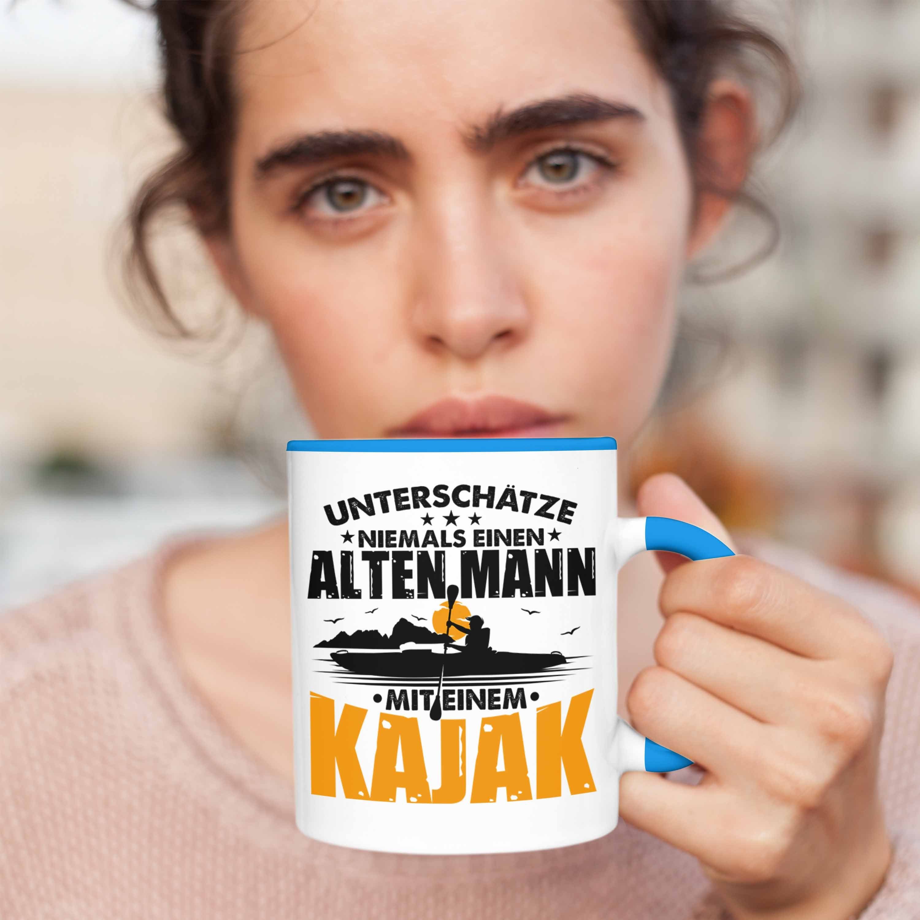 Trendation Geschenkidee Evolution Trendation - Kajak Geschenk Tasse Geburtstag Blau Tasse Überraschung Kajak-Fahrer