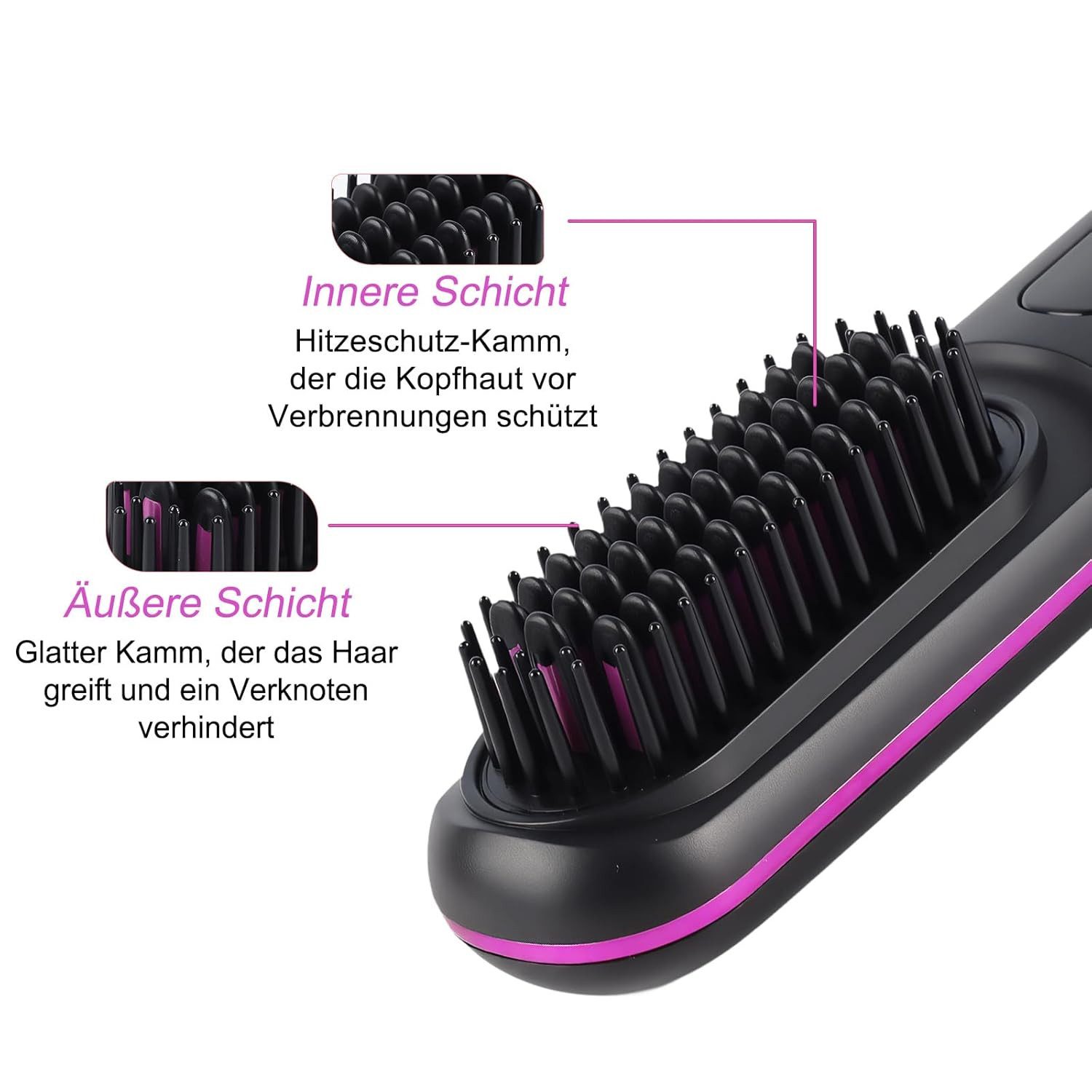 FANNOU Haarglättbürste Stylingbürste für kurze Haare kabellos Haarglätter Bürste, tragbare Haarbürste elektrisch für unterwegs, wiederaufladbar
