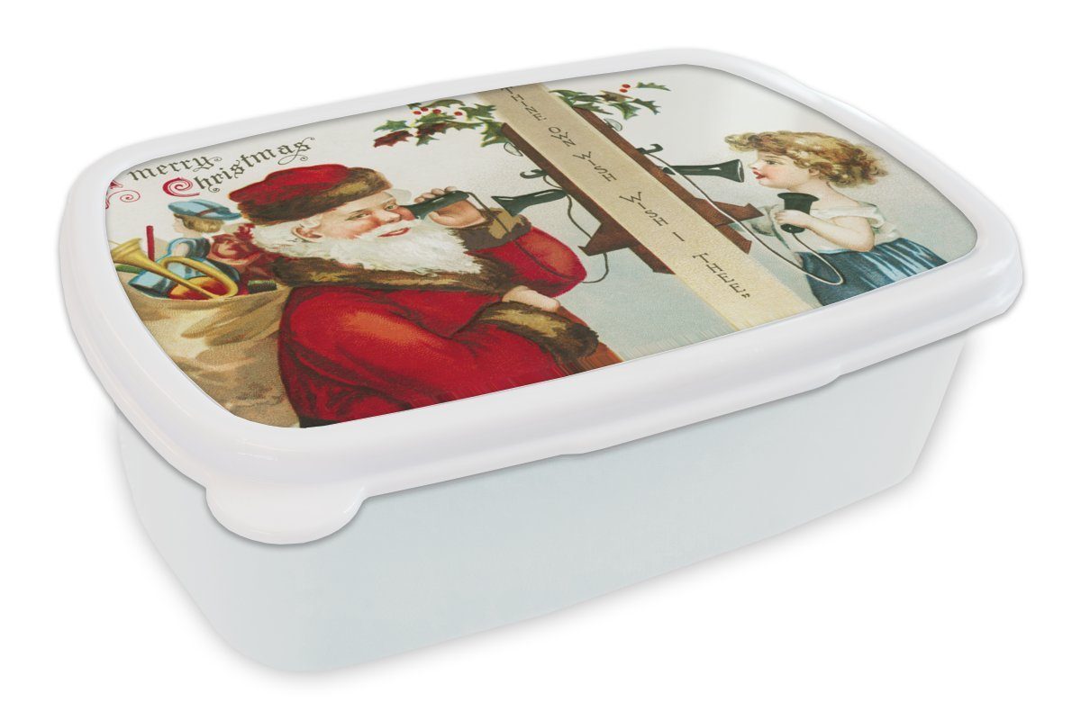 MuchoWow Lunchbox Kunst - Weihnachten - Weihnachtsmann, Kunststoff, (2-tlg), Brotbox für Kinder und Erwachsene, Brotdose, für Jungs und Mädchen weiß