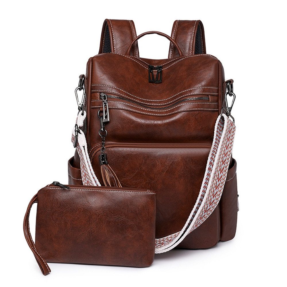Cityrucksack Rucksacktasche Lederrucksack Reiserucksack Braun Damen Rucksack