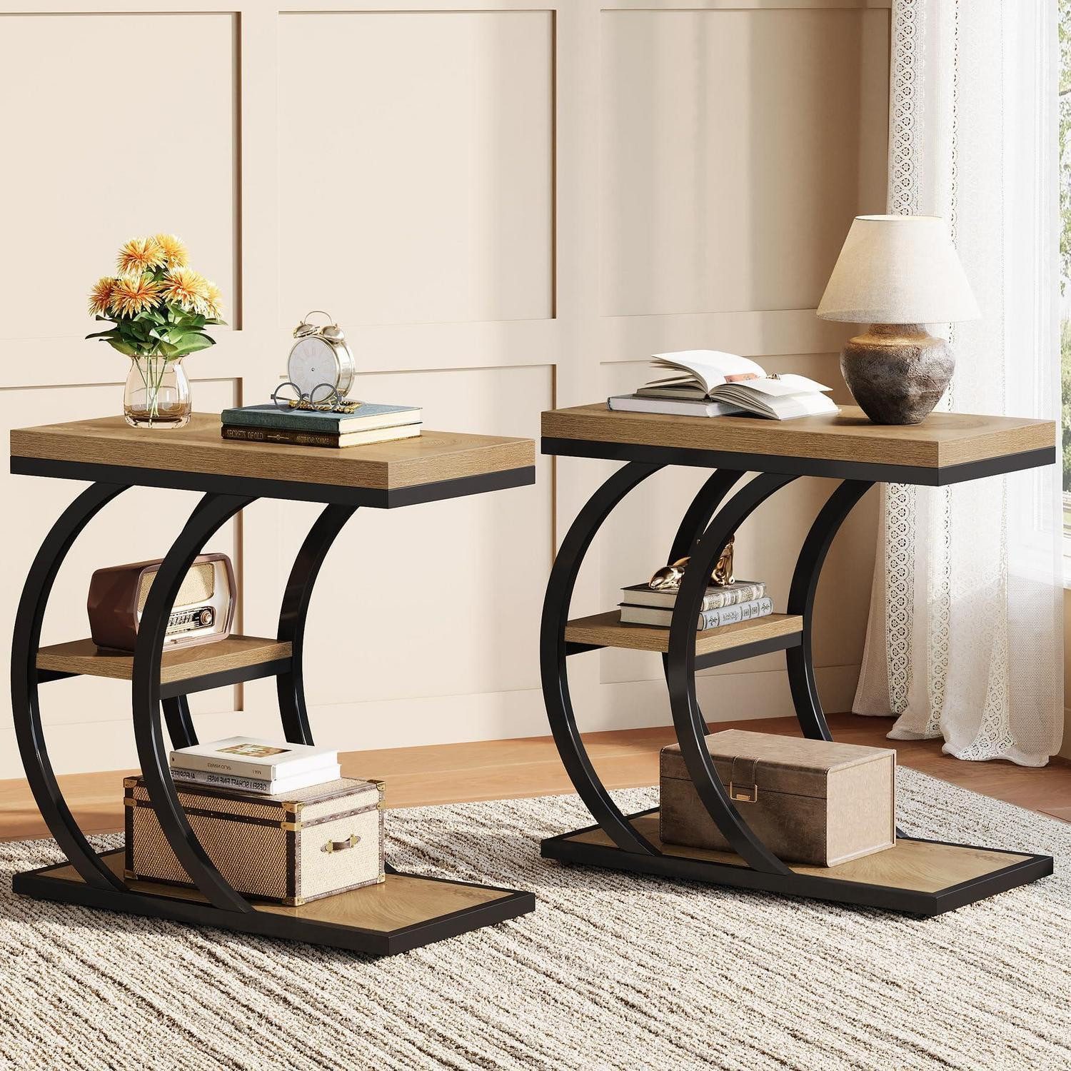 LuxusKollektion Beistelltisch Beistelltisch C-Form 3 Ablagen Natur (1-St)