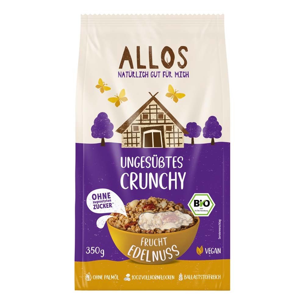 Allos Cerealien Ungesüßtes Crunchy - Frucht Edelnuss 350g — Empfehlung für Schokoladen-Crossies für Schokoladenliebhaber