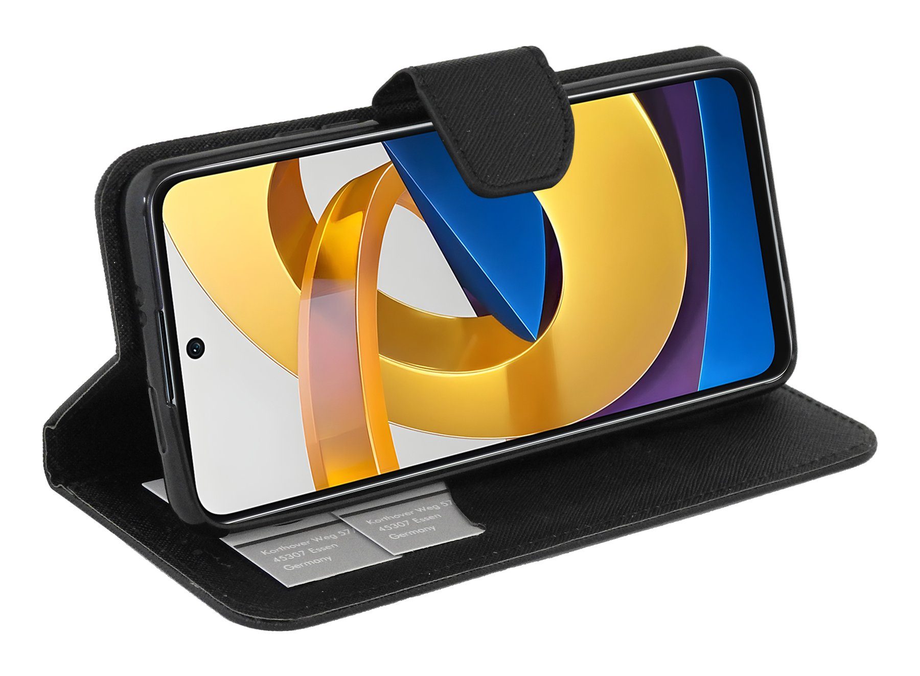 cofi1453 Handyhülle Hülle"Fancy" für XIAOMI POCO M4 PRO 5G Schwarz 6,6 Zoll, Kunstleder Schutzhülle Handy Wallet Case Cover mit Kartenfächern