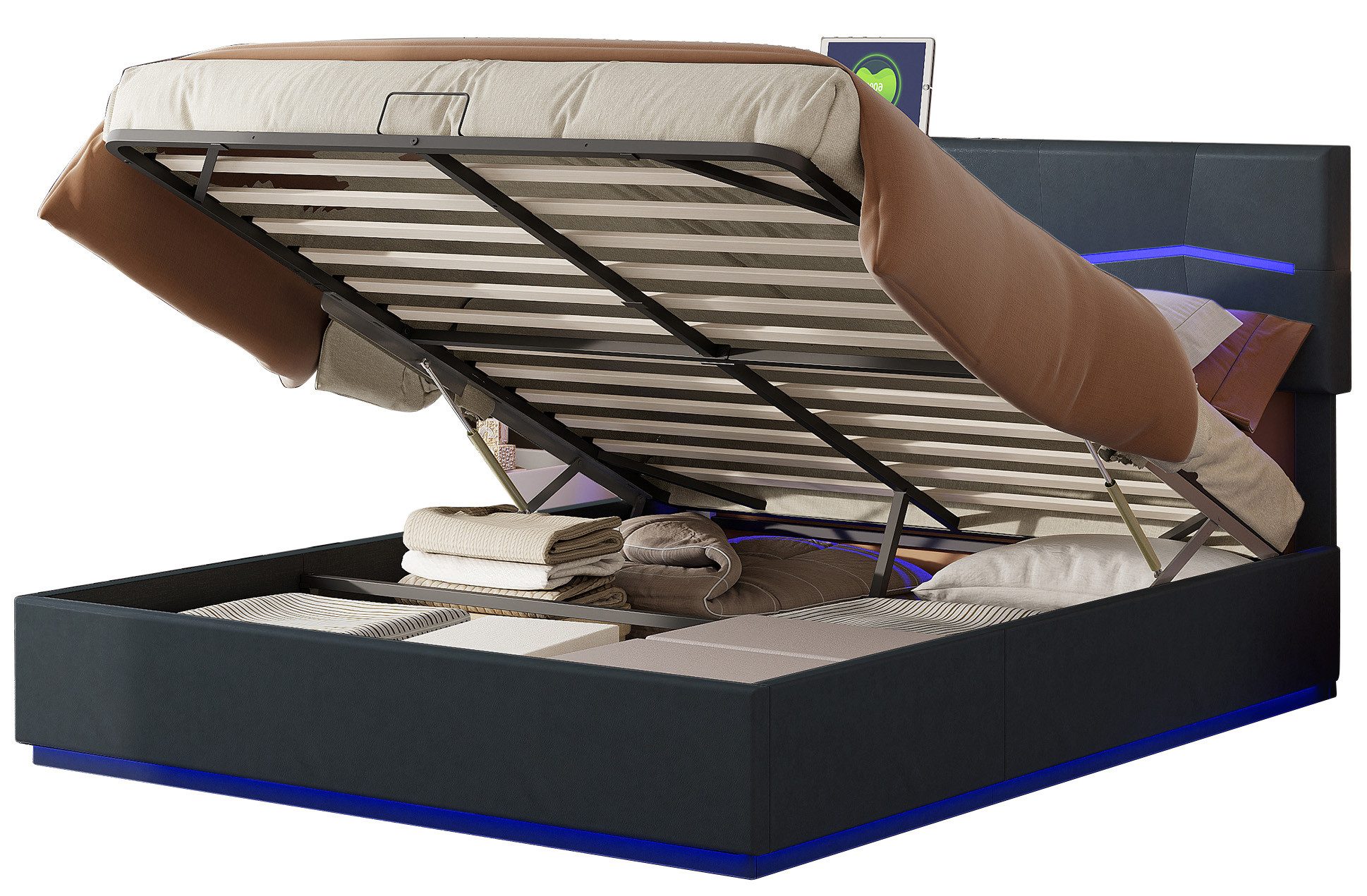 FUROKOY Polsterbett Doppelbett Stauraumbett mit USB+Type günstig online kaufen