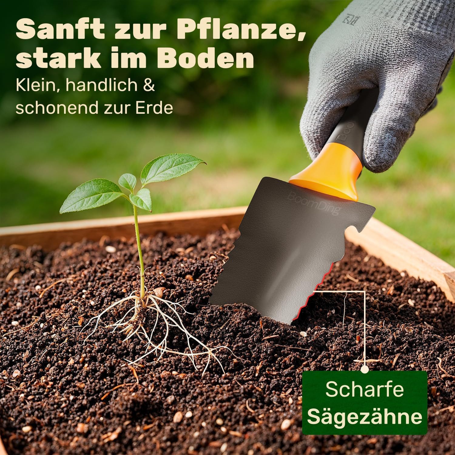 BoomDing Spaten Wurzelspaten Spaten mit Wurzelsäge, (mit Sägezähnen und stabiler V-Form), absolut effektiv