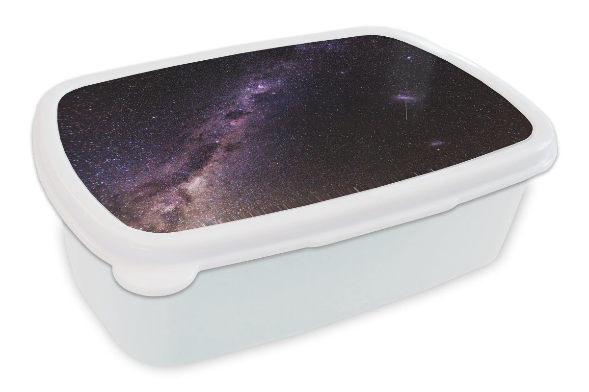 MuchoWow Lunchbox Galaxie in der Nacht, Kunststoff, (2-tlg), Brotbox für Kinder und Erwachsene, Brotdose, für Jungs und Mädchen weiß