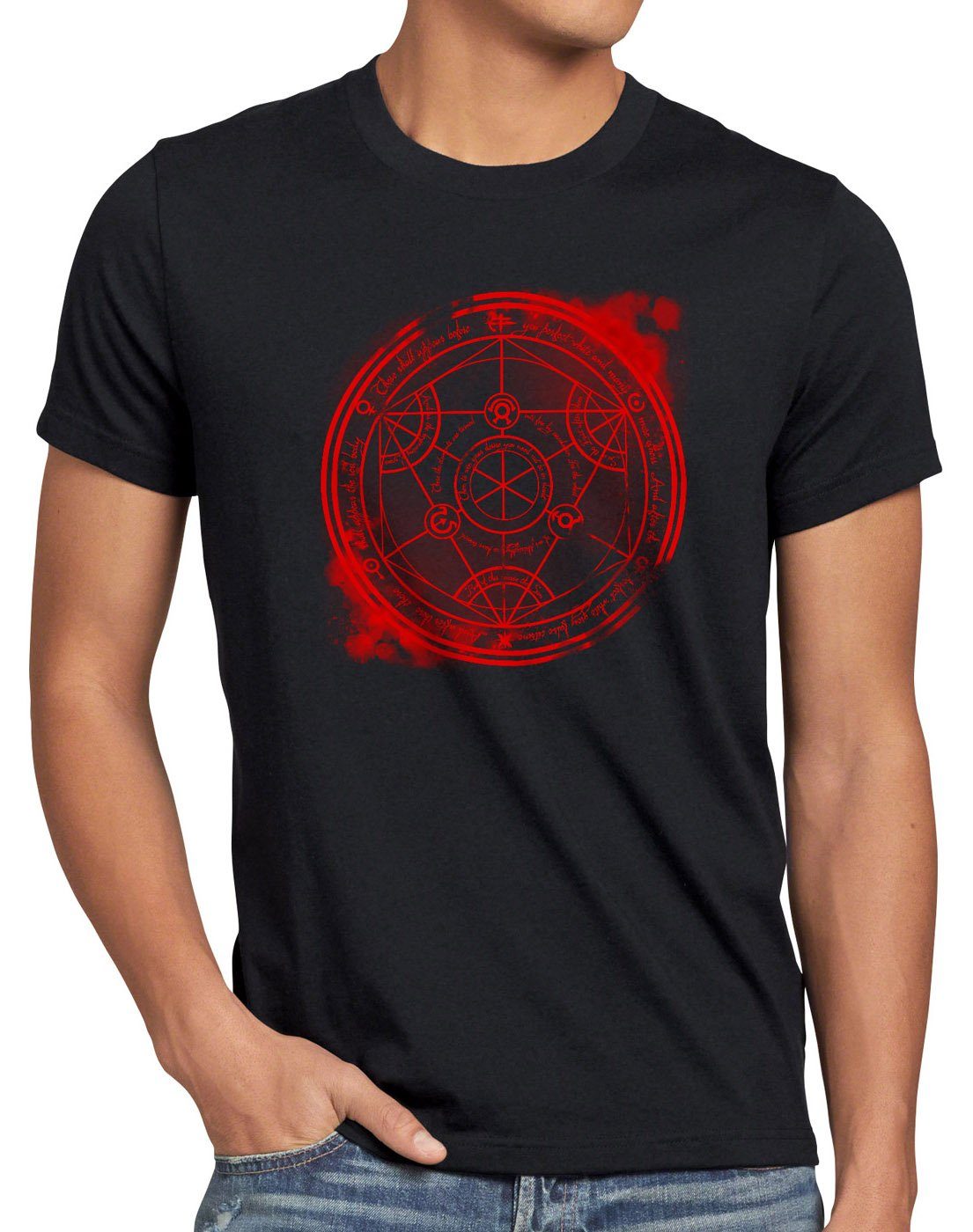 style3 Circle Manga Print-Shirt Herren Anime Alchemist Red Japan T-Shirt