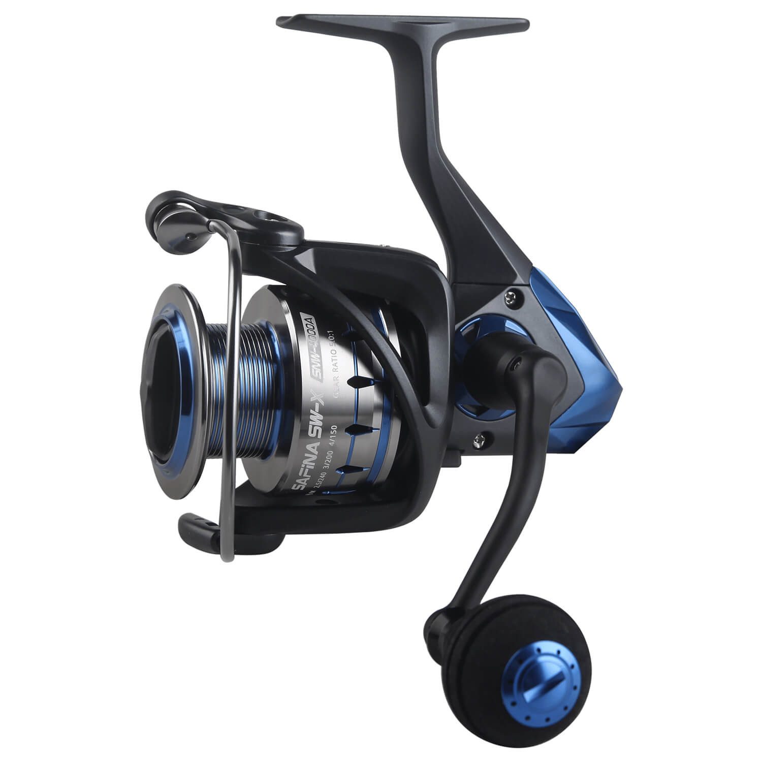 Okuma Fishing Stationärrolle Okuma Safina SW-X Spinnrolle Salzwasser Schwarz Blau), Übersetzung 4.5:1