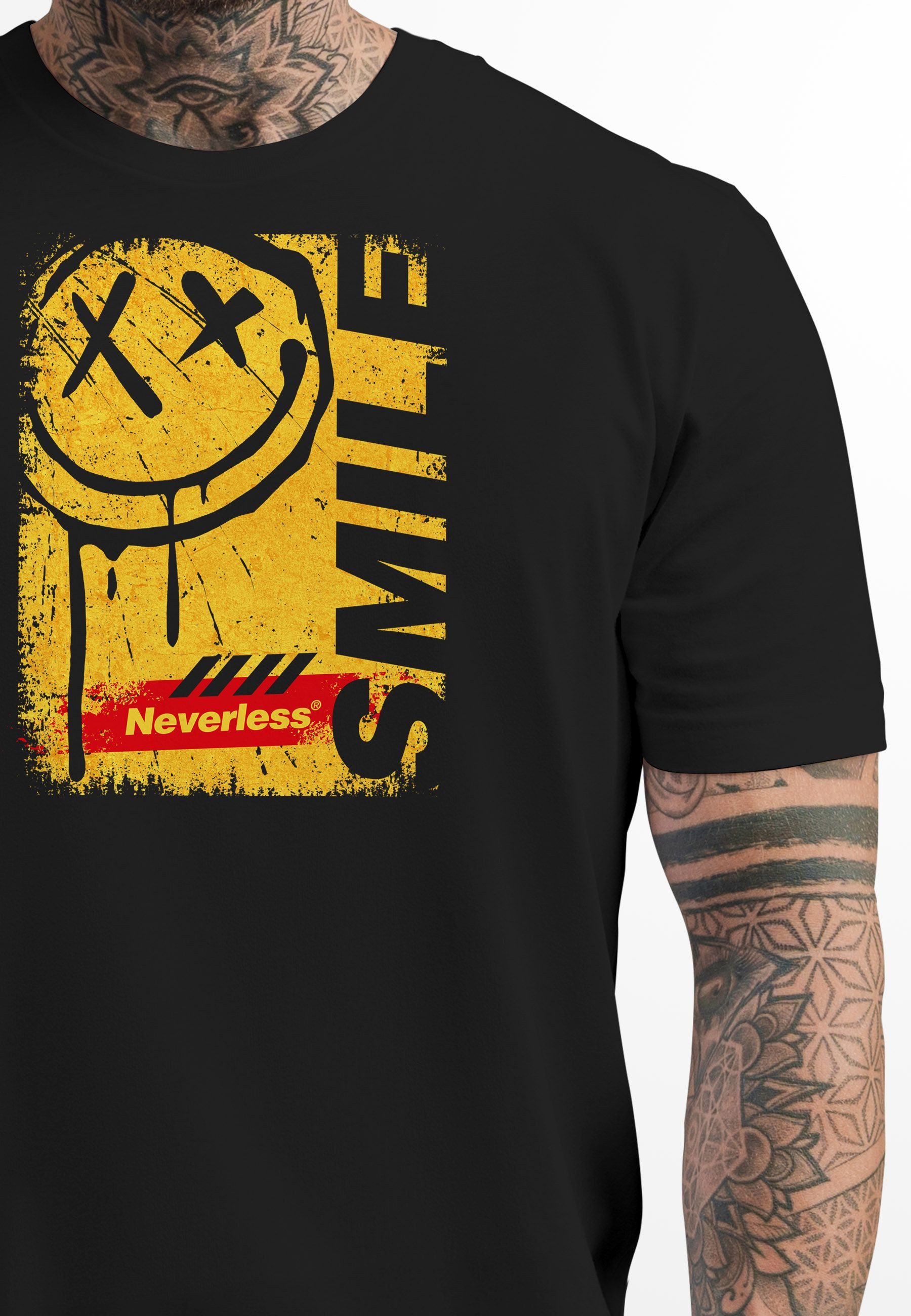Neverless Print-Shirt Herren T-Shirt Printshirt Smile Graffiti Design Dripp günstig online kaufen