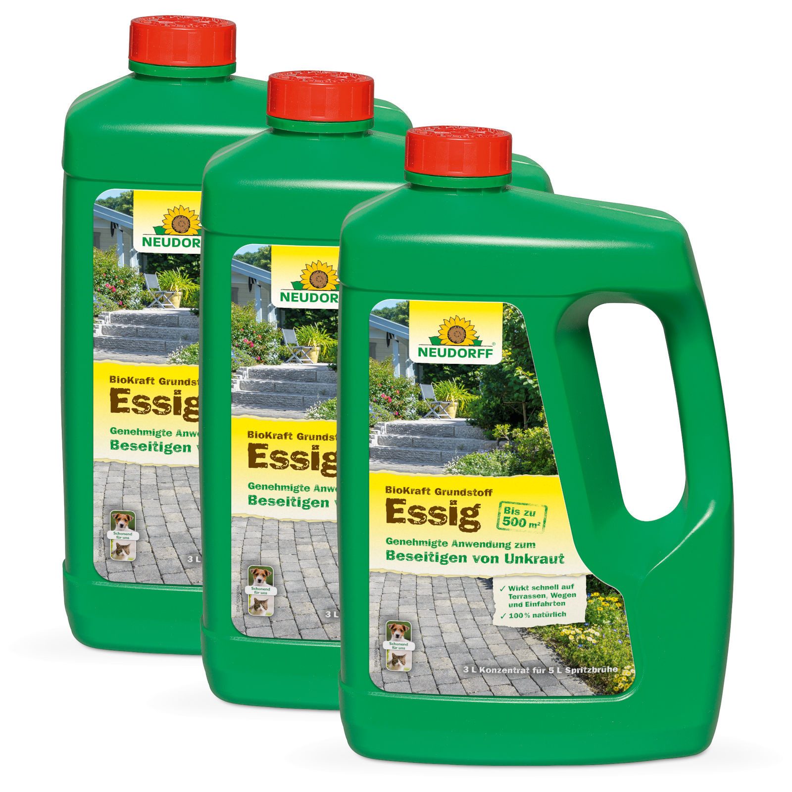 Neudorff Unkrautbekämpfungsmittel BioKraft Grundstoff Essig, 3x 3 Liter, 3000 ml