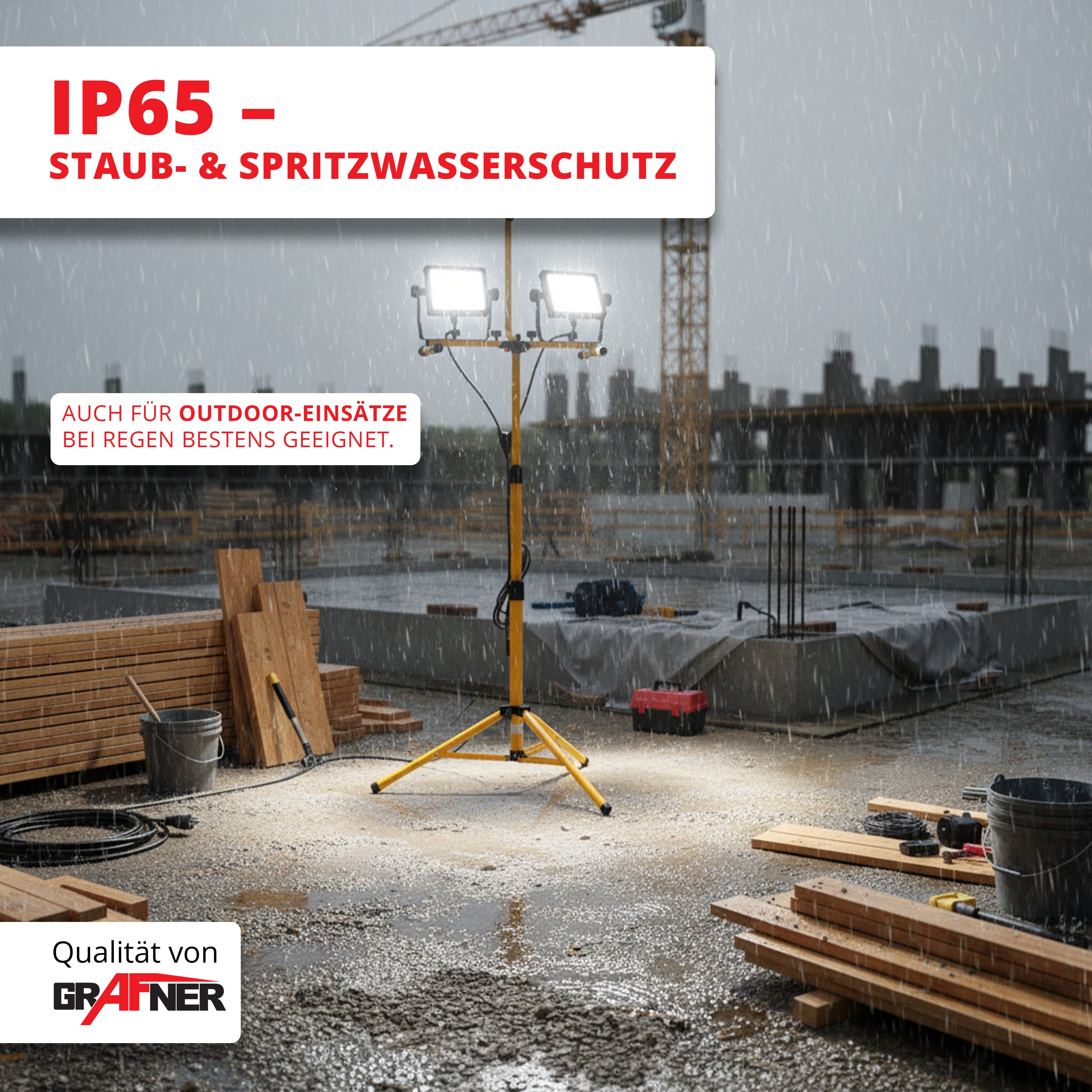 Grafner LED construction spotlight with tripod, 2 x 50W, 9000lm, including remote control, integrated LEDs, construction spotlight, floodlight