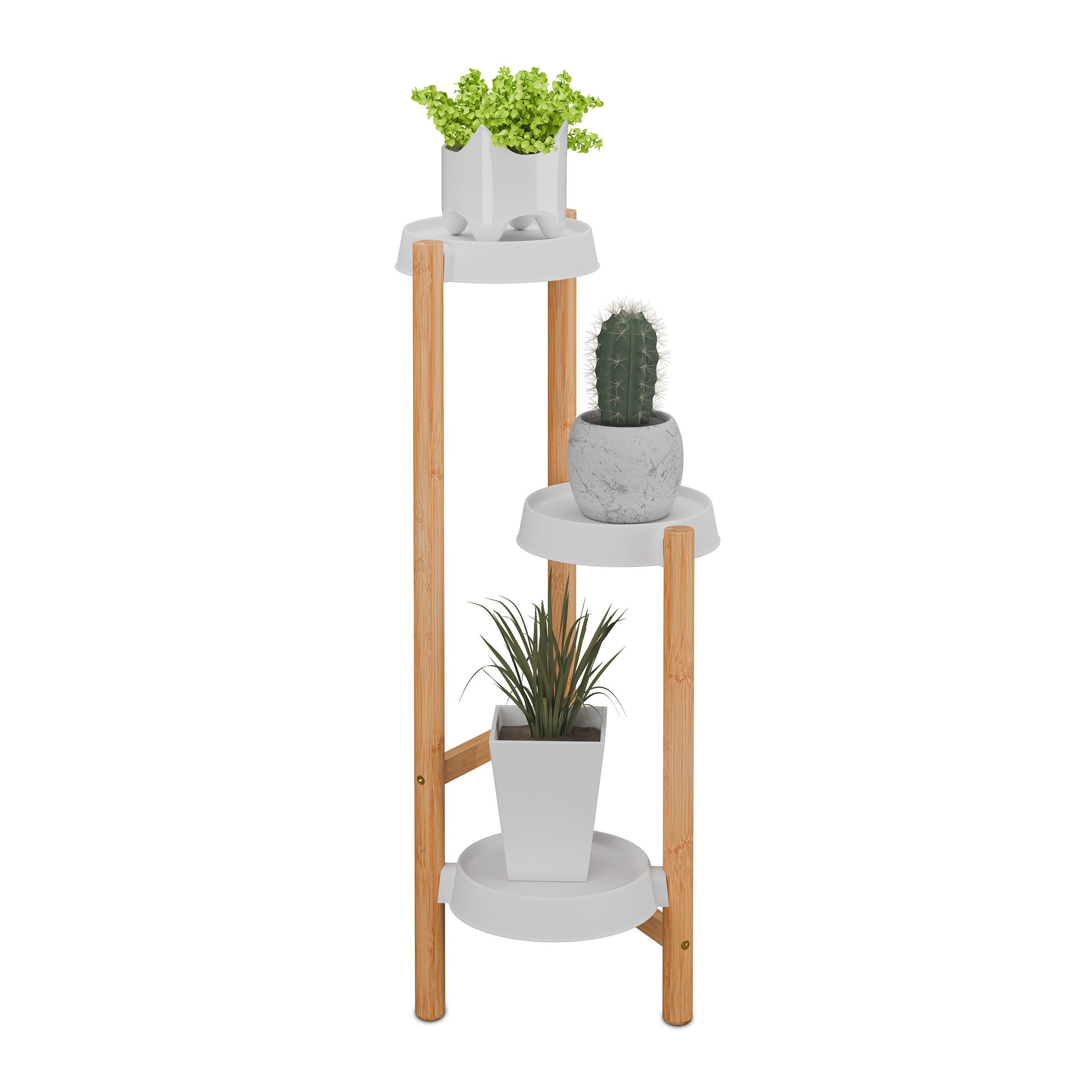 relaxdays Blumenständer Pflanzenständer Bambus & Kunststoff günstig online kaufen