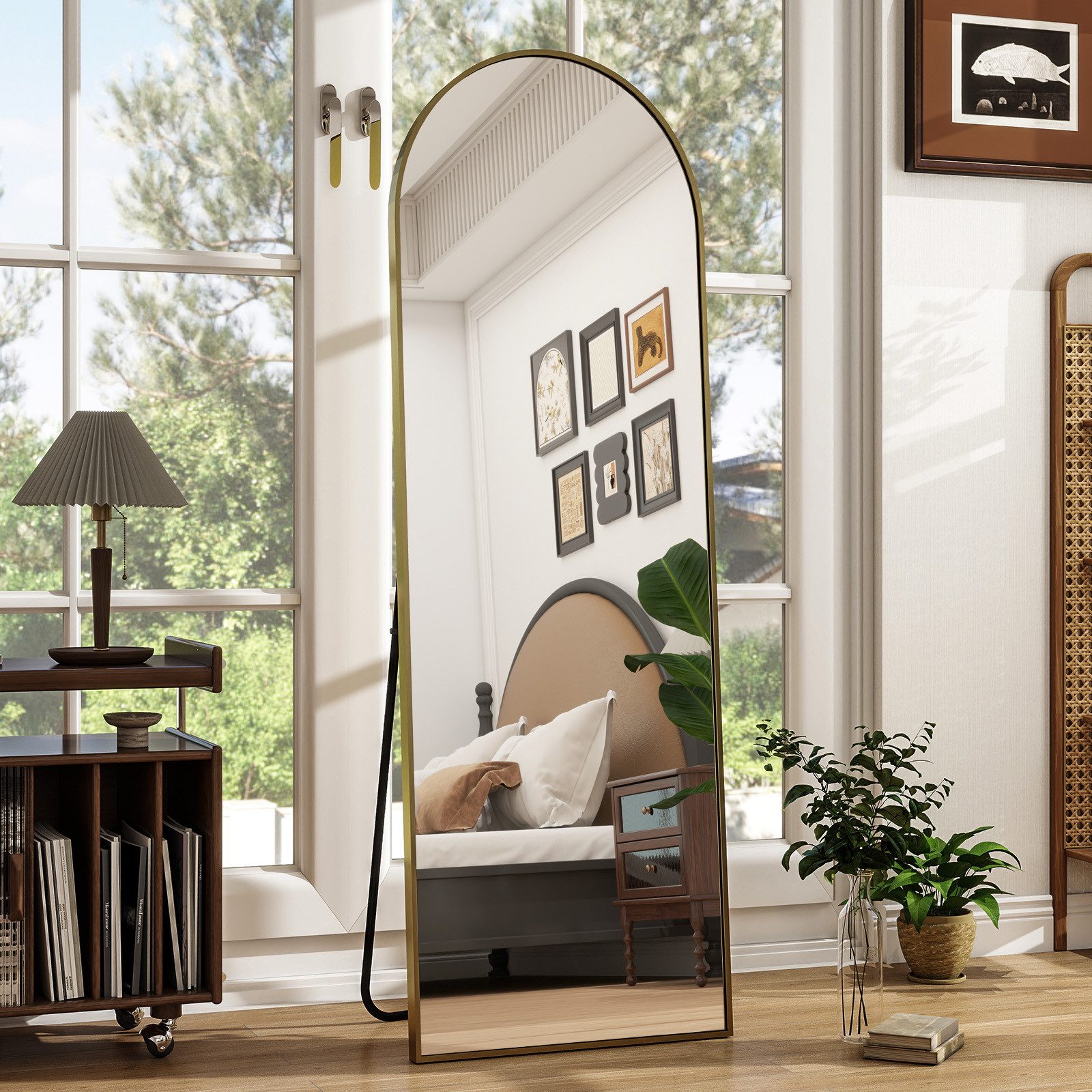 BEAUTYPEAK Standspiegel Bogenspiegel mit Alu-Rahmen (Wandspiegel günstig online kaufen