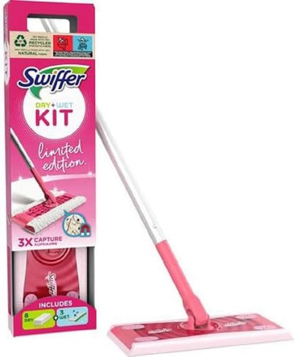 Swiffer Bodenwischer 1x Swiffer Systemstarter (Bodenstab+8Tücher) Limited Edition pink, (1-St), Starter Kit