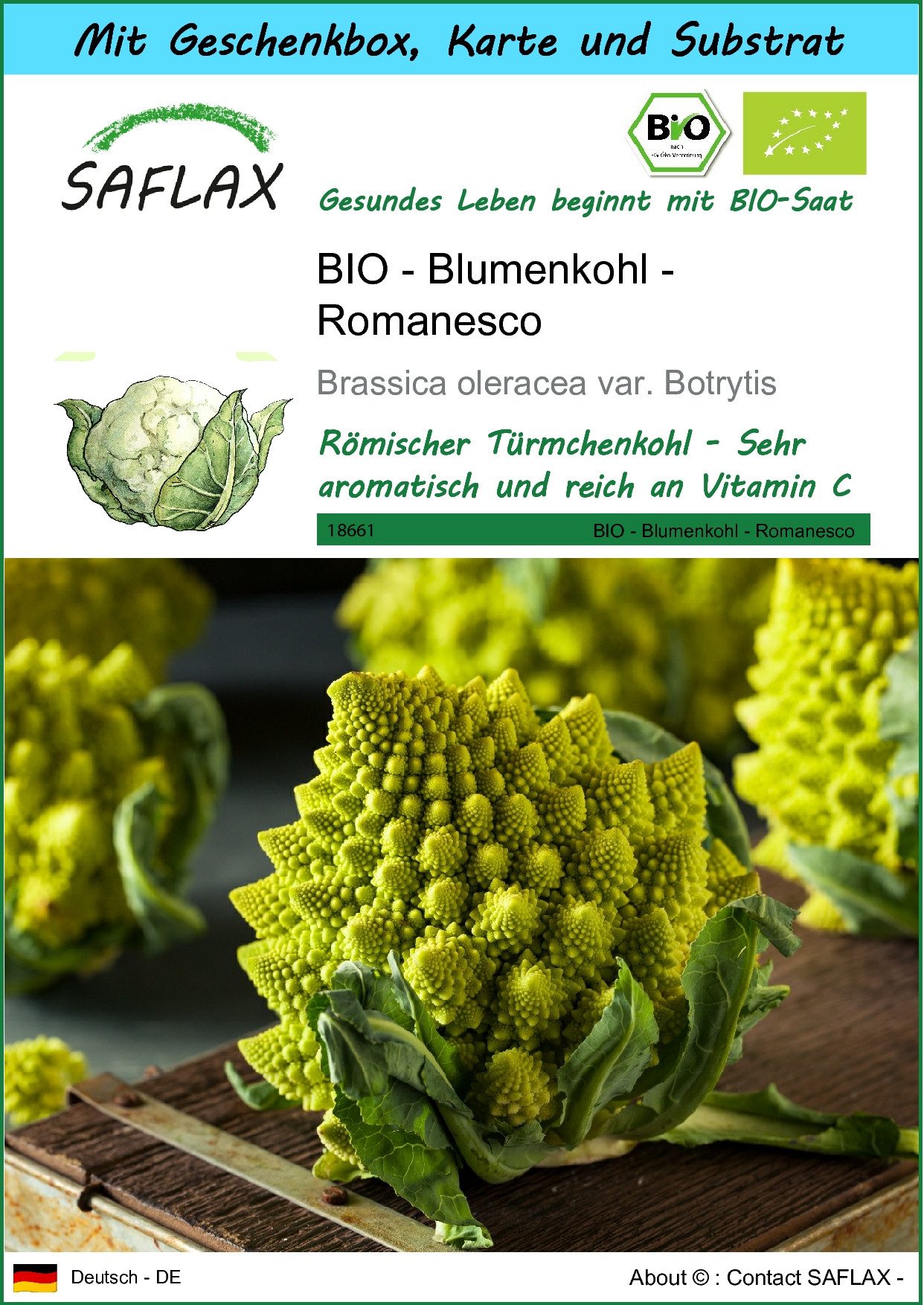 Gemüsesamen SAFLAX - Geschenkset - BIO - Blumenkohl - Romanesco