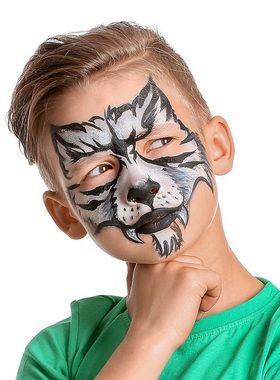 Maskworld Theaterschminke Aqua Make-up Set schwarz-weiß mit Schwamm und Pins, Karneval und Halloween Schminkset mit perfekt abgestimmten Komponenten