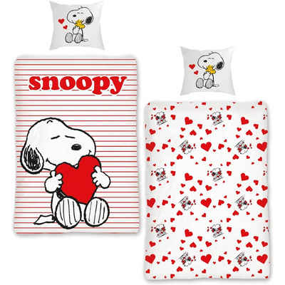 Jugendbettwäsche Snoopy Постільна білизна 135x200 Peanut Baumwolle 2tlg. Bettbezug Kissenbezug, SkyBrands