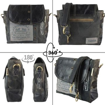 Sunsa Umhängetasche Damen Umhängetasche. Schultertasche aus Canvas & Leder. Kleine Vintage Messenger Crossbody Tasche. Nachhaltig grau/schwarz Handtasche als Geschenkideen, Pferde Motiv, enthält recyceltes Material, Pferde Druck für Pferde Liebhaber