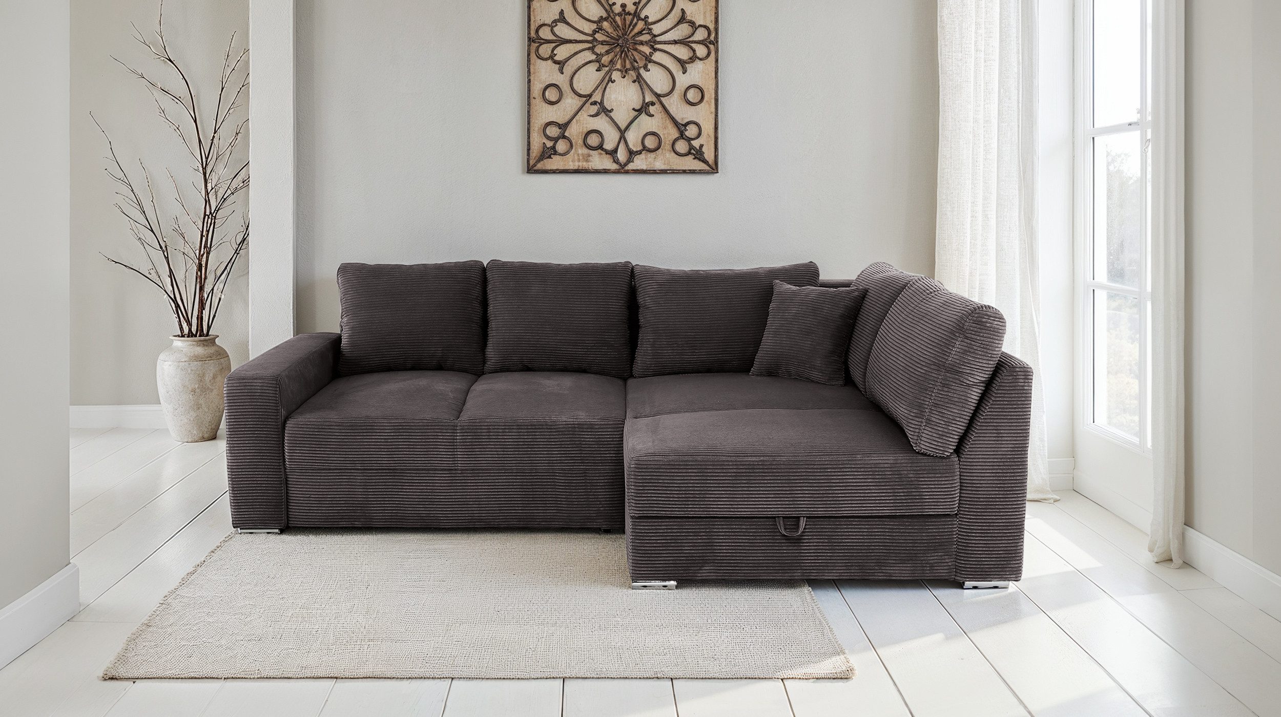 Massivart® Ecksofa mit Schlaffunktion / Cord günstig online kaufen