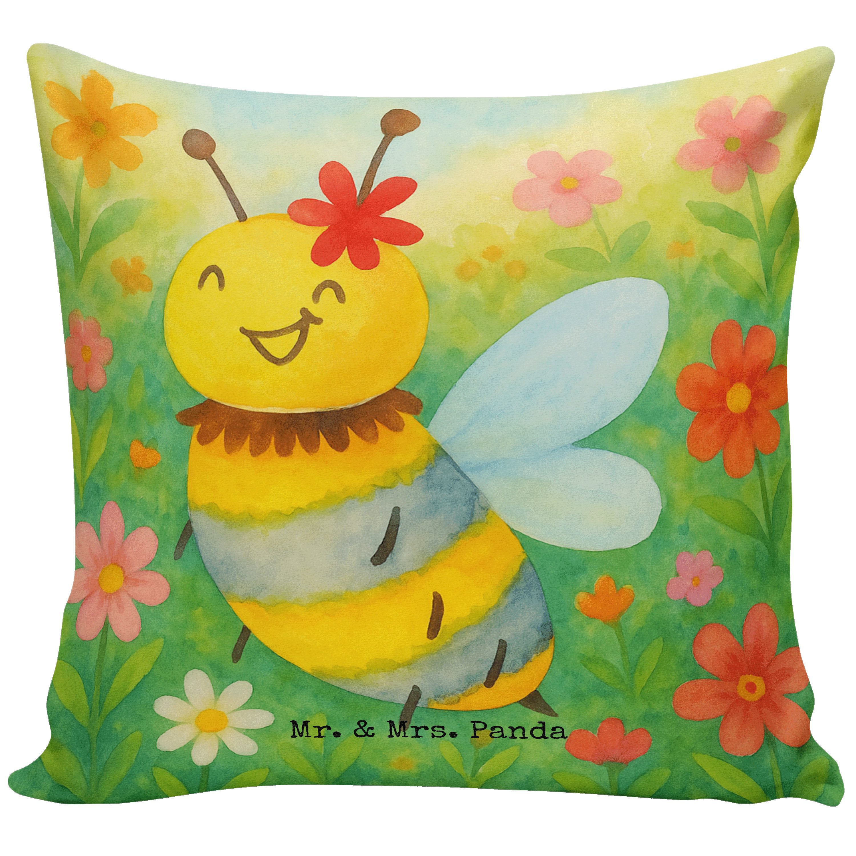 Mr. & Mrs. Panda Dekokissen Biene Blume Design, kuschelkissen 40x40, Weiß, 40x40, kissen, couch