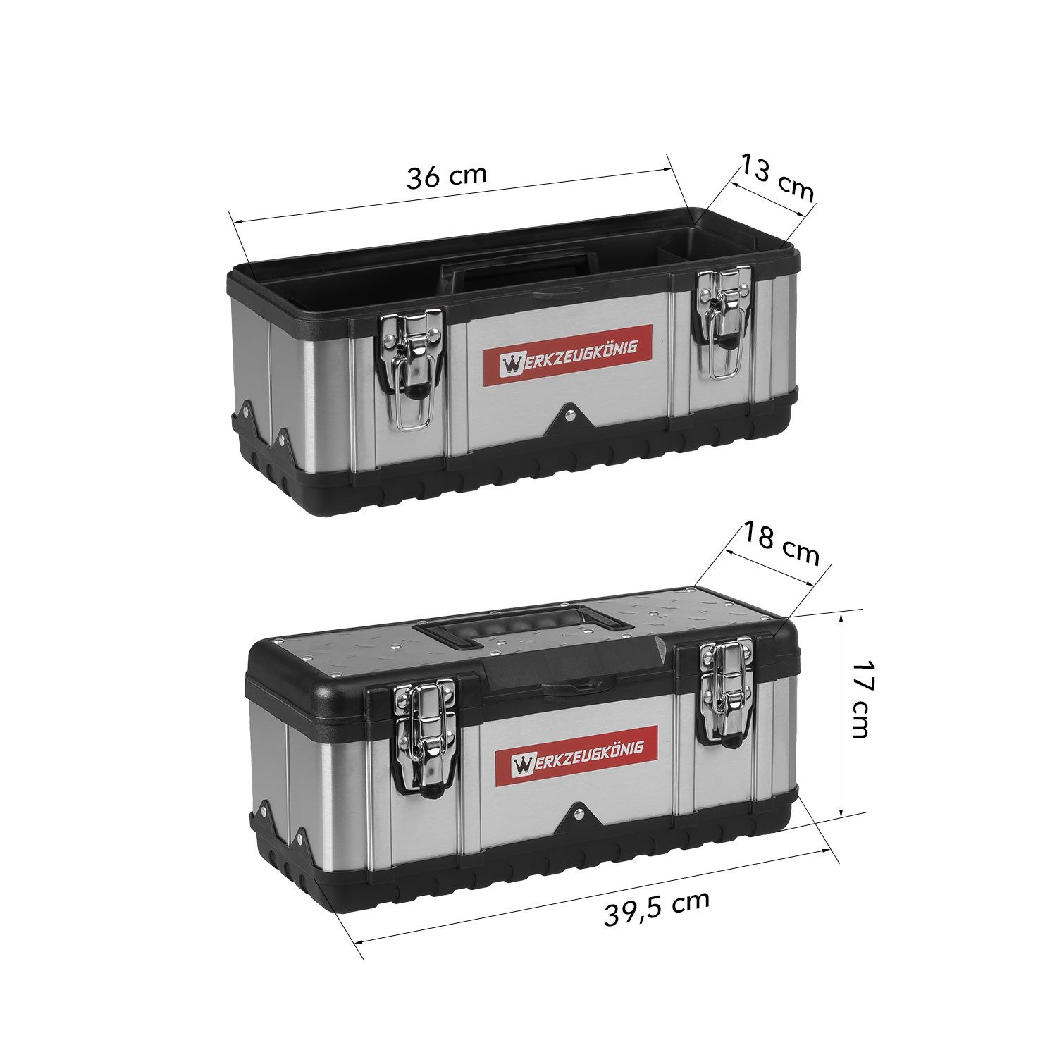 Werkzeugkönig Werkzeugkoffer Edelstahl/Kunststoff Gehäuse, herausnehmbarer Einsatz - praktischer Tragegriff