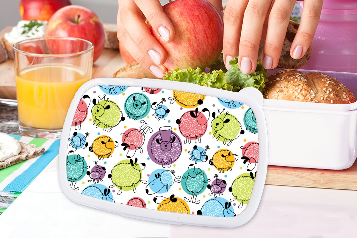 - weiß MuchoWow für für Muster, Schafe Lunchbox - Brotbox Kunststoff, Mädchen und Jungs Kinder und Brotdose, (2-tlg), Punkte Erwachsene,