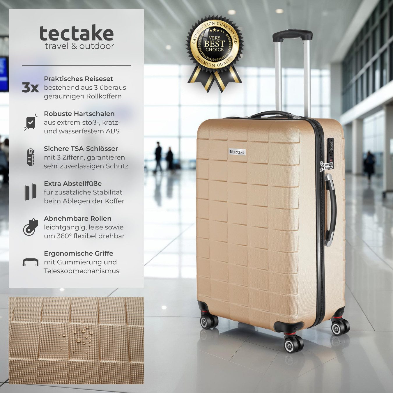 tectake Trolley Hartschalenkoffer Set 3-tlg. aus Hartschale, 4 Rollen, 3-te günstig online kaufen