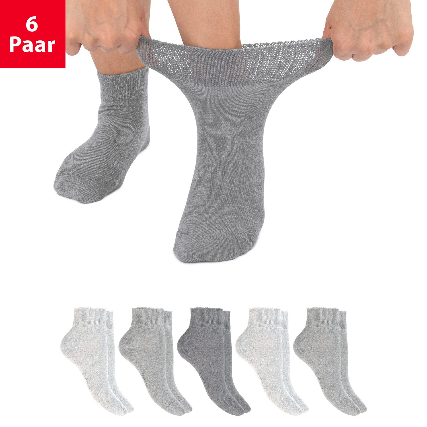 Footstar Diabetikersocken 6 Paar Diabetiker Kurzschaft Socken Nahtfrei