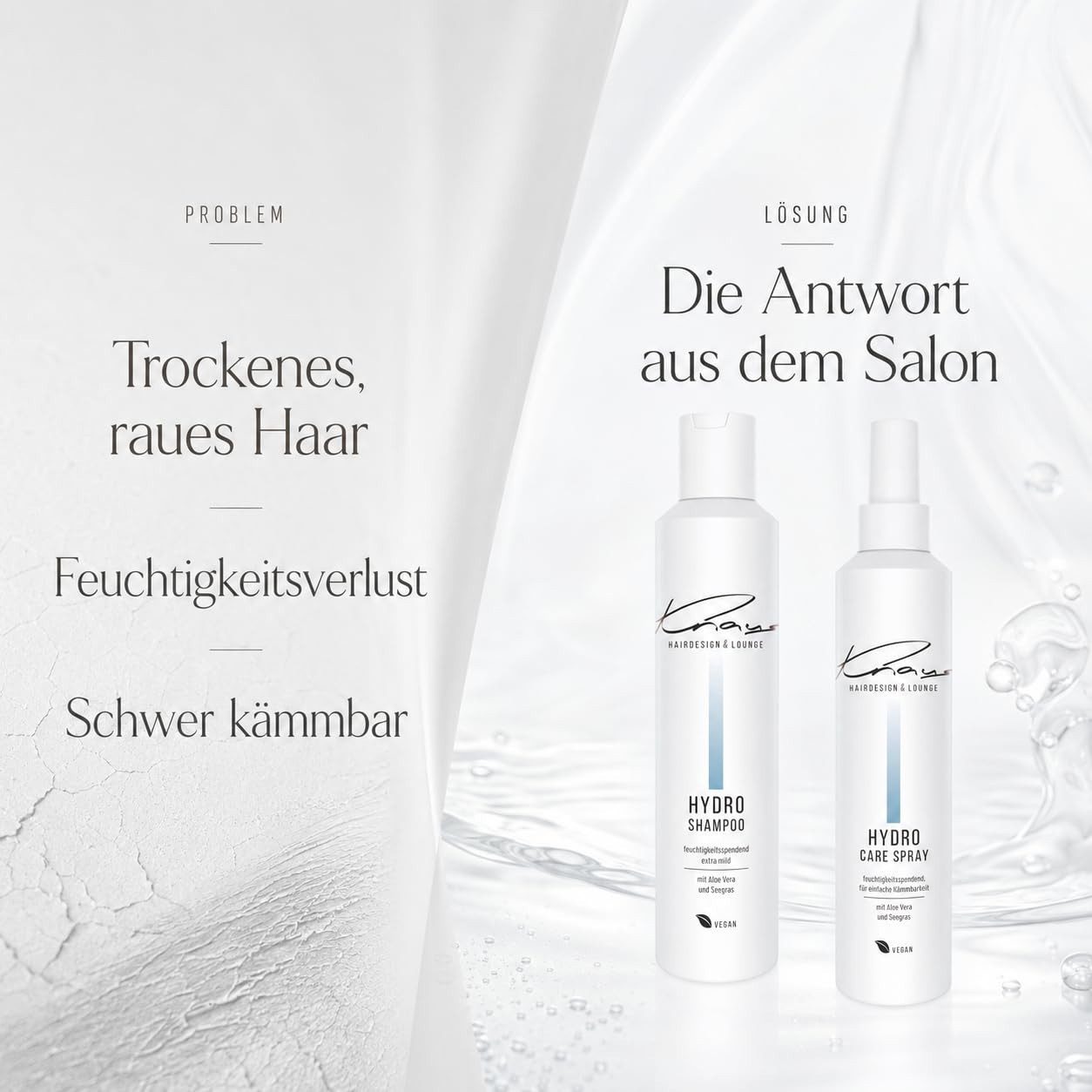 Knaus Hairdesign Haarpflege-Set HYDRO Refresh Set - Shampoo 200ml und Leave In Care Spray 200ml, 2-tlg.