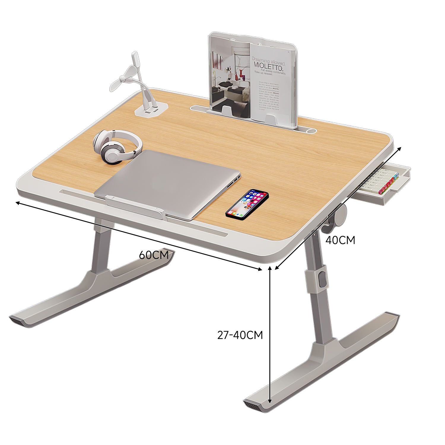 Refined Living Laptoptisch Betttisch Klappbar mit Schublade Buchständer Laptop-Stopper USB (Laptoptisch Holzplatte für Wohnzimmer Büro und Unterwegs Sofa Boden, – Bild 3 von 5