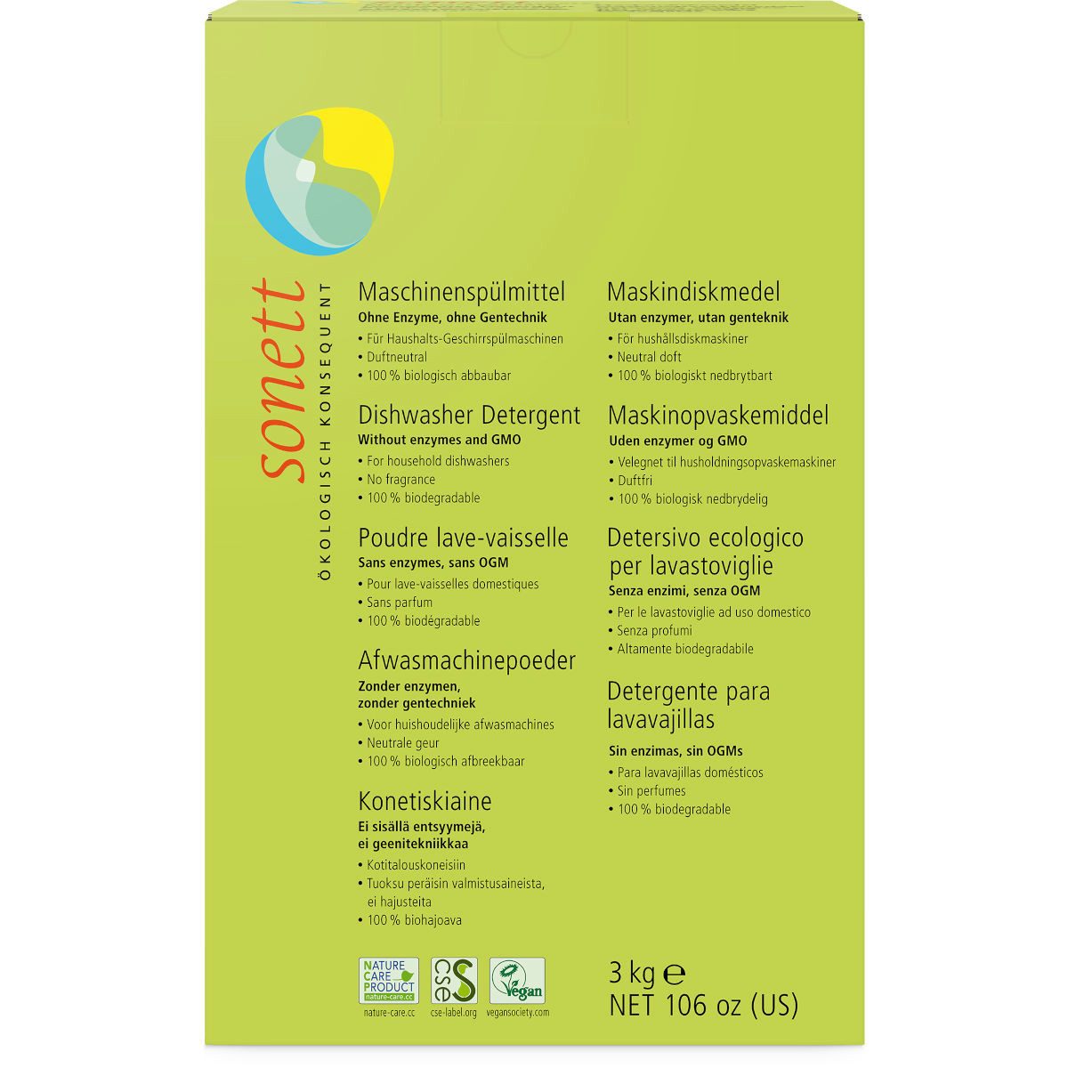 Sonett Maschinenspülmittel Pulver Konzentrat 3 kg Geschirrspülmittel