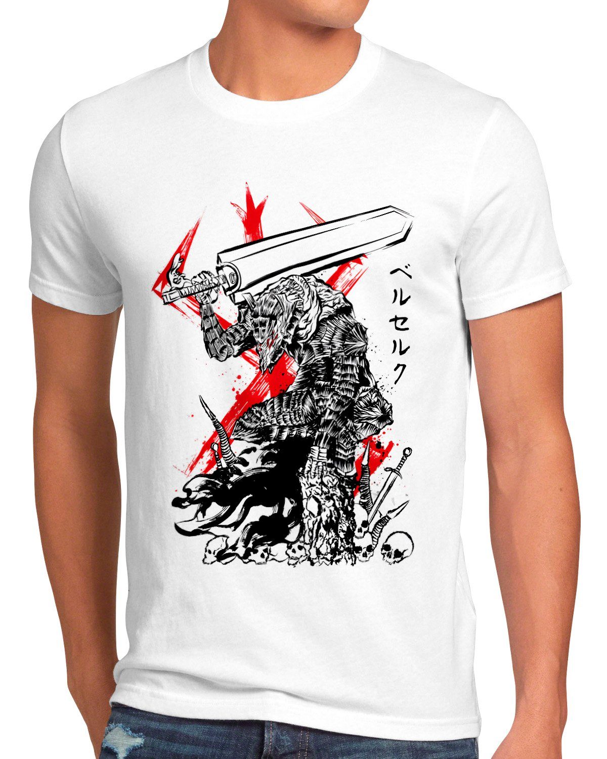 japan Swordsman T-Shirt manga style3 cosplay berserk Print-Shirt Mighty anime Herren