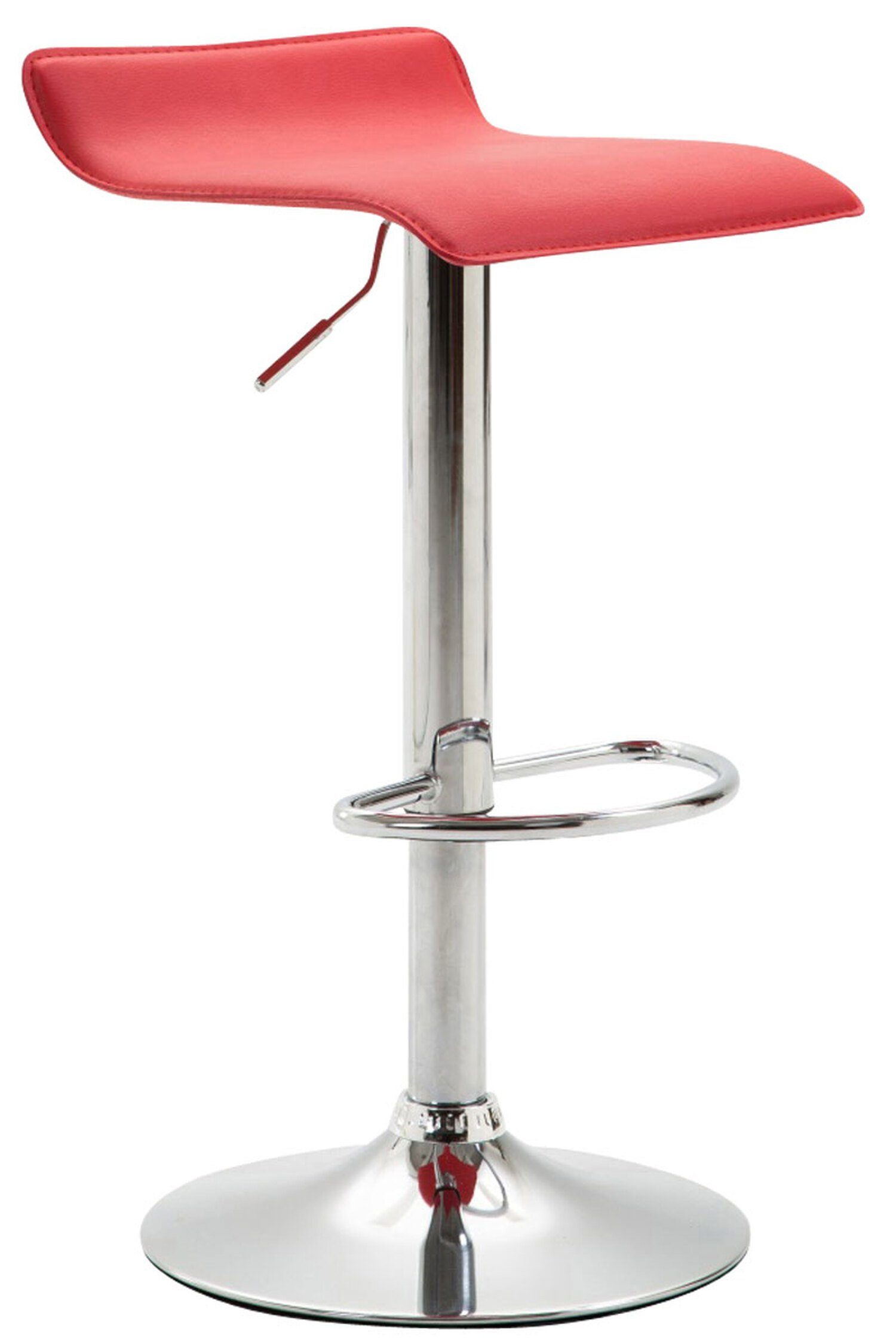 TPFLiving Barhocker Dynasty2 (mit Fußstütze - Barstuhl höhenverstellbar - Hocker für Theke & Küche), 360° drehbar - chromfarbener Stahl - Sitzfläche: Kunstleder Rot