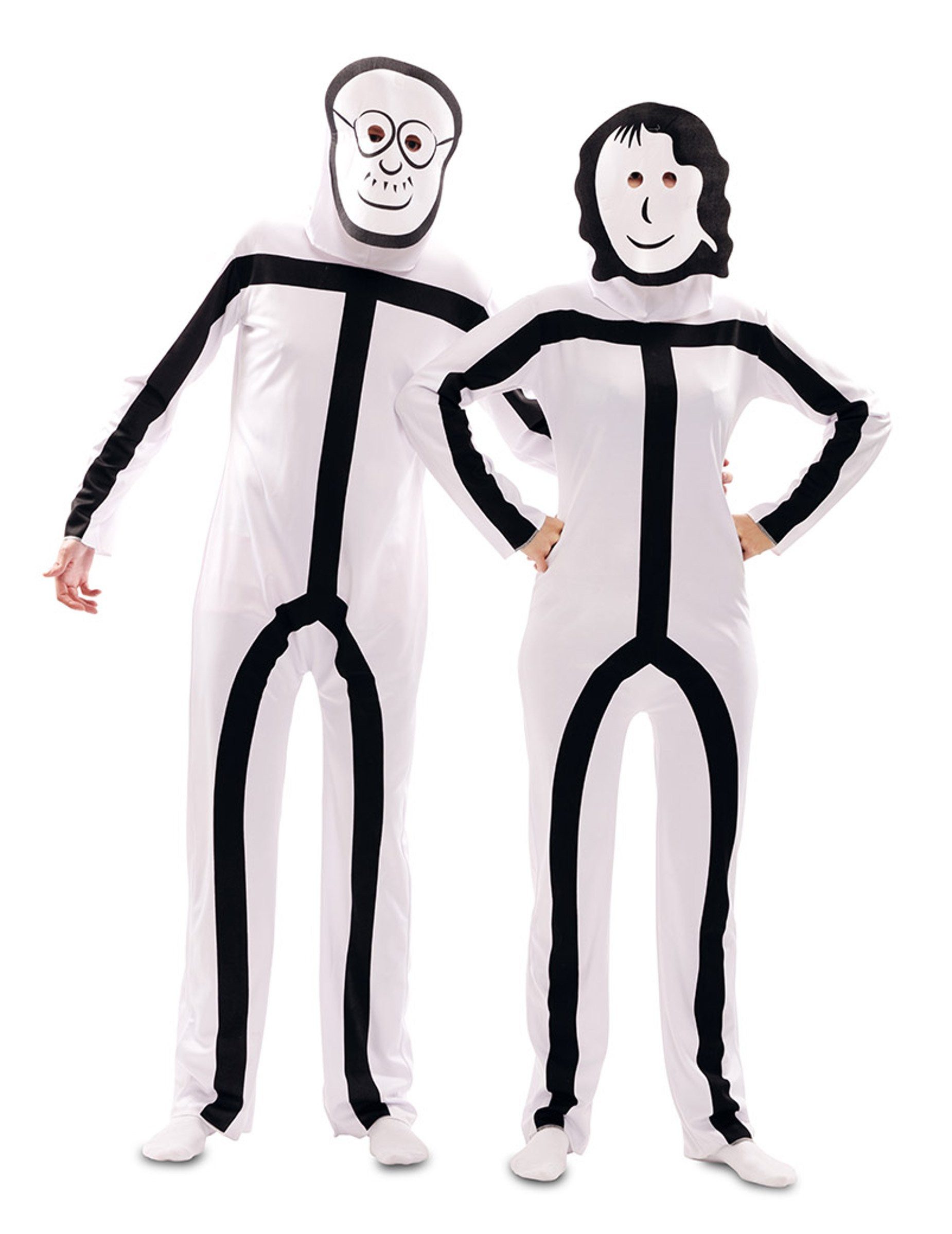 eurocarnevals Kostüm Strichmännchen-Kostüm für Erwachsene Faschingskostüm schwarz-weiss