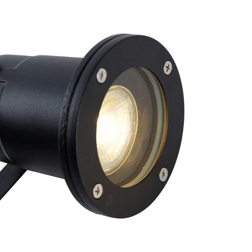 Qazqa Gartenstrahler Basic, Dimmbar, LED wechselbar, Kaltweiß, QAZQA Garten Erdspieß­leuchte, gu10, Schwarz, Aluminium, Modern