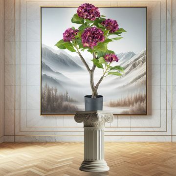 Kunstblume Große Kunstpflanze ca. 85cm Hortensie Real Touch Busch groß Deko, TronicXL
