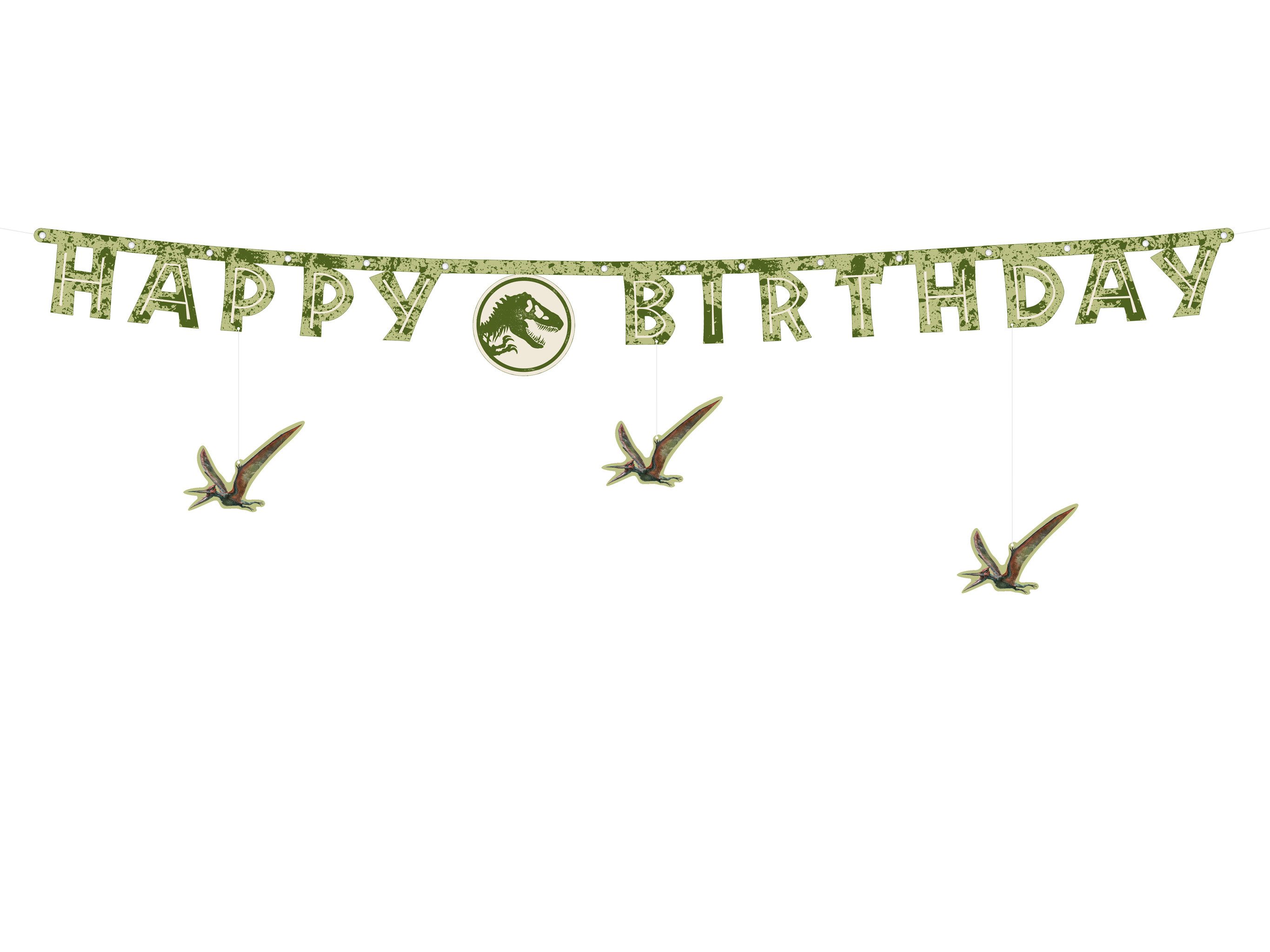 partydeco Girlande, Happy Birthday Girlande 165x45cm Jurassic World Banner Grün