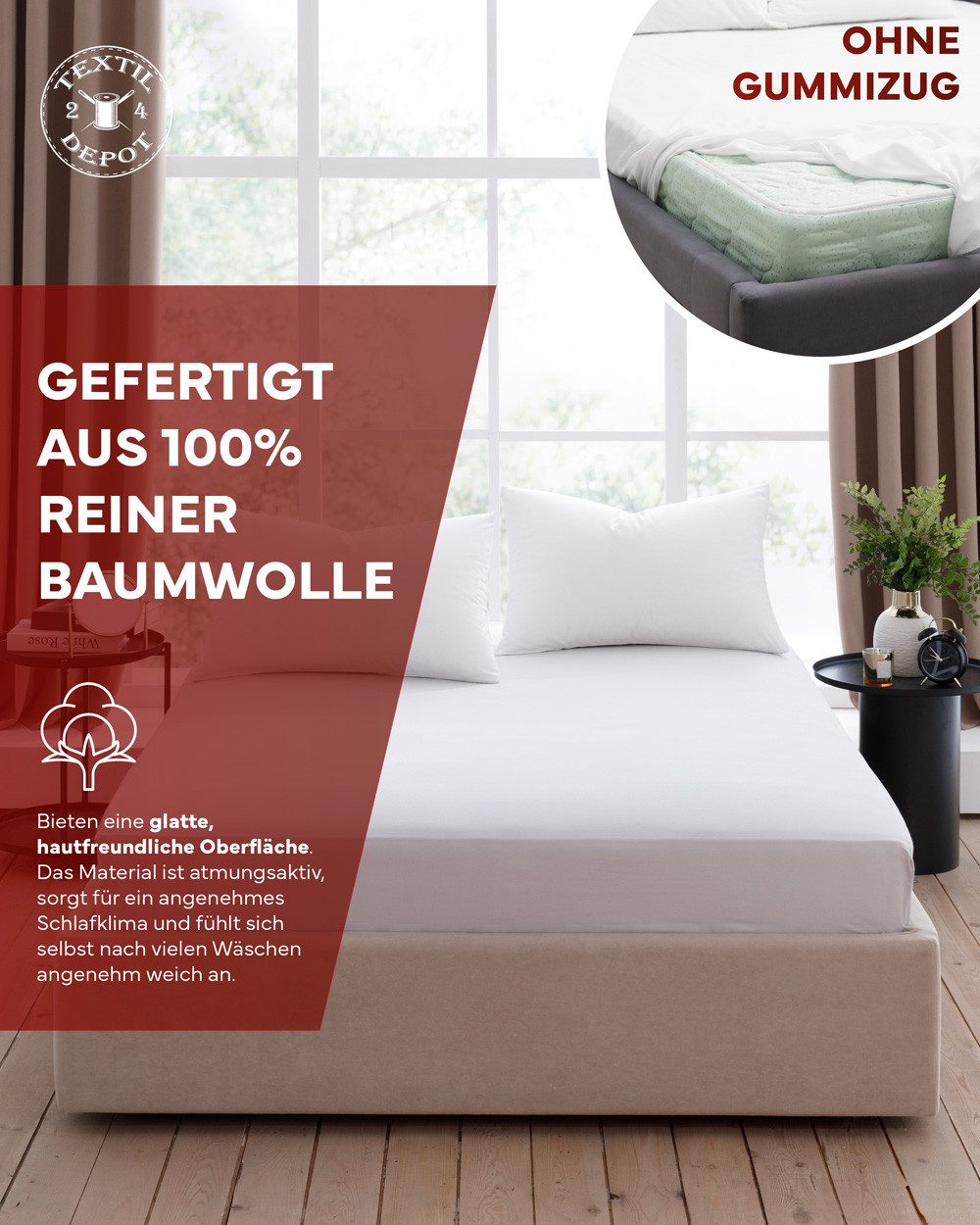 texpot Bettlaken Betttuch glatt weiß Baumwolle 175 Gramm ohne Gummizug, Gum günstig online kaufen