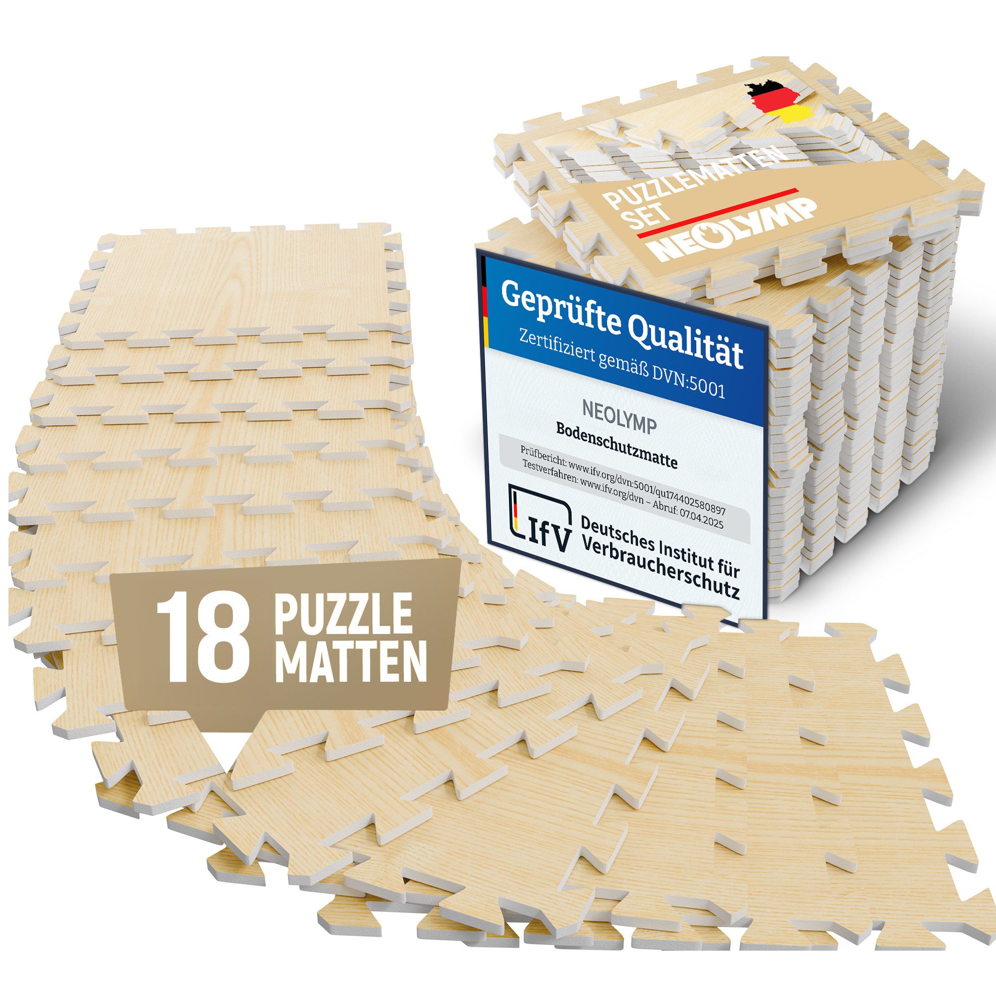 NEOLYMP Bodenmatte Robuste Bodenschutzmatte - Fitness - Schutzmatte Boden - Fitnessmatte (18 Puzzlestücke inkl. Randteile, 18 Schutzmatten Boden inklusive Randstücke - Puzzletechnik Sportmatte), Schützt Fußboden, EVA Matte, Studioqualität, Anti-Rutsch