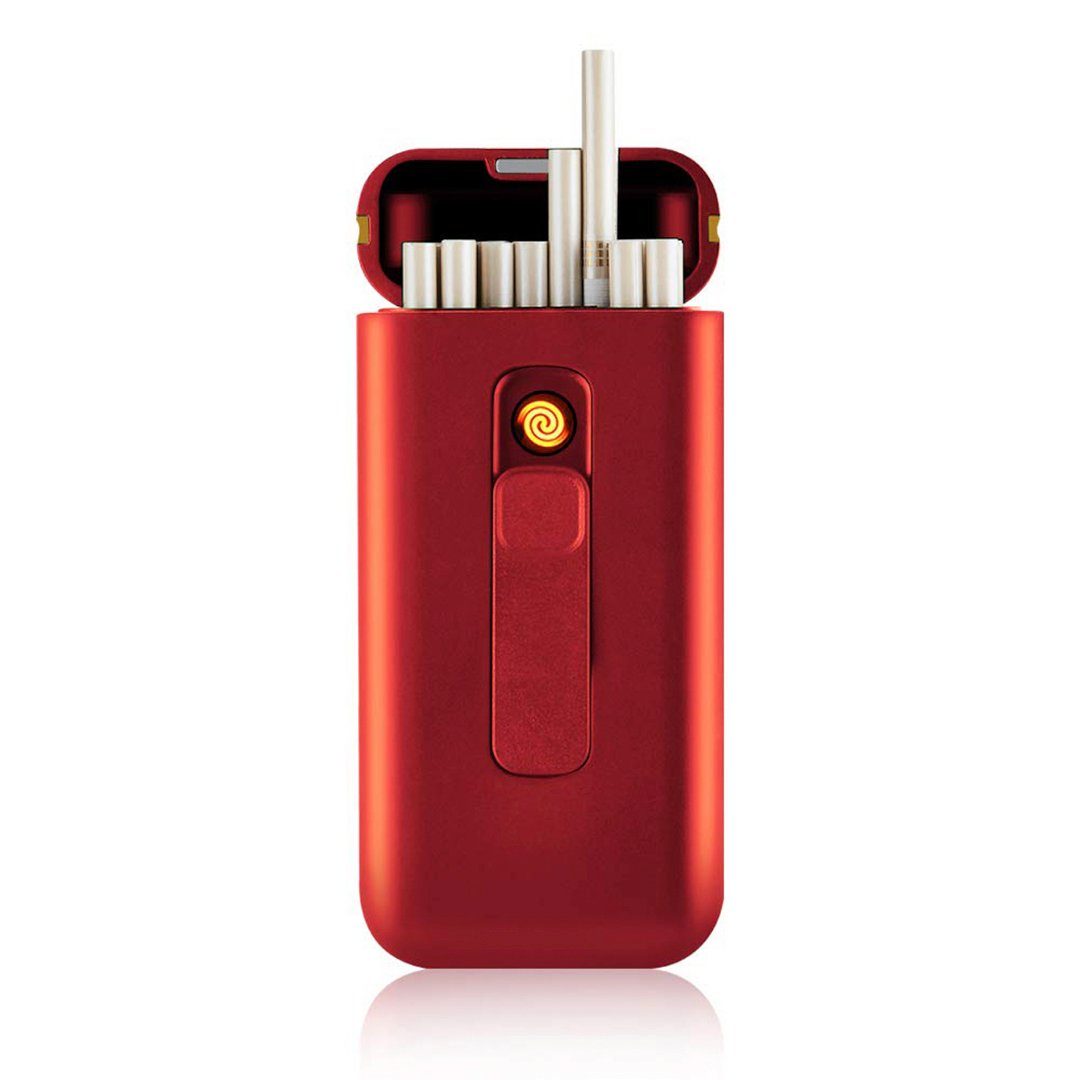 BEARSU Zigarettenanzünder-Verteiler Zigarettenetui mit USB Feuerzeug  Zigarettenbox 20 Stück 100mm Slim Zigaretten Tragbares Elektronisches Feuerzeug  Wiederaufladbar Winddicht Flammenlos(Rot) (1-St)