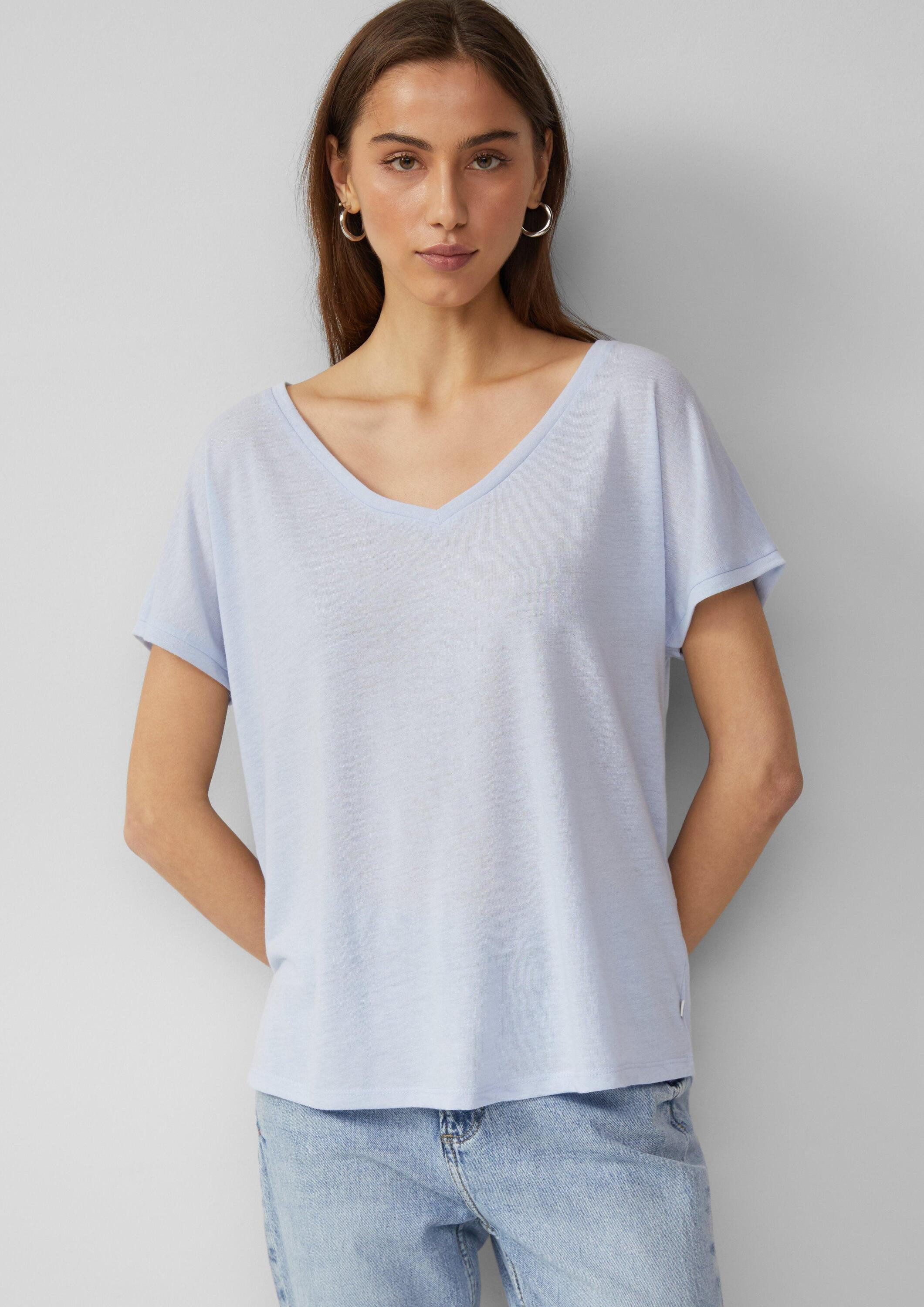 QS Kurzarmshirt T-Shirt Locker geschnittenes T-Shirt aus Leinenmix günstig online kaufen