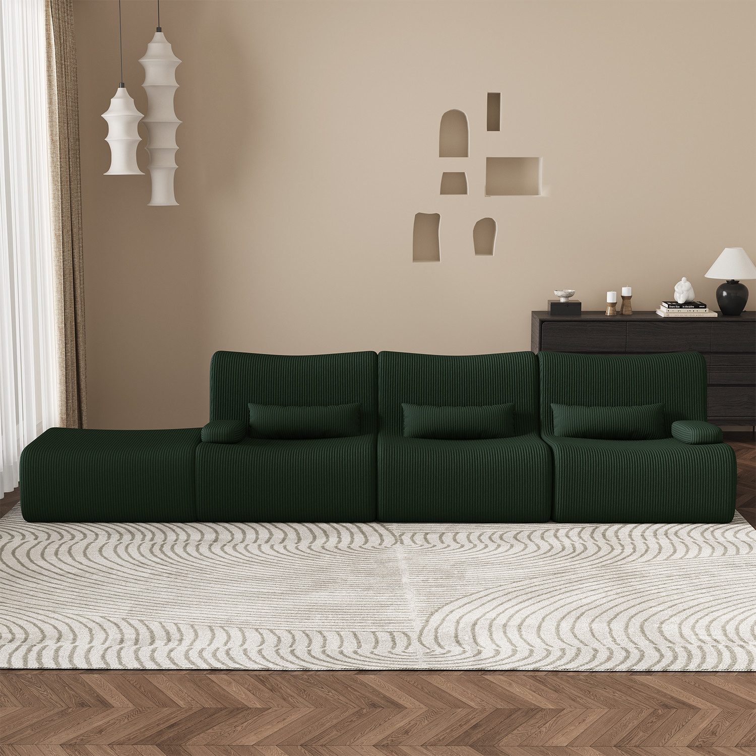 Lexzurn Ecksofa Ecksofa mit Schlaffunktion 250 x 170 x 76 cm, L-förmige Couch aus Cord, Memory-Schaumstoff, Tiefer Sitzfläche, Modulares Sofa mit Chaiselongue für Wohnzimmer und Schlafzimmer