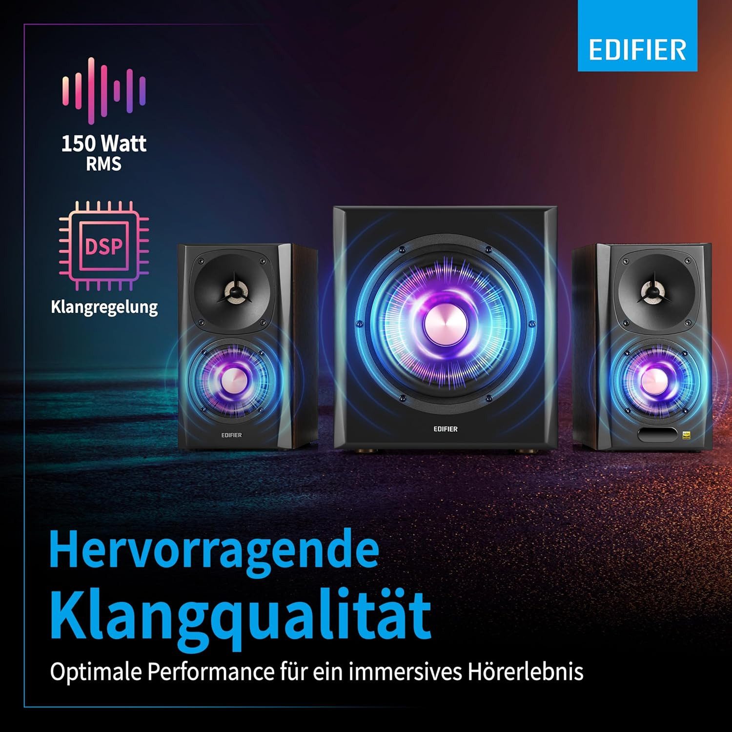 Edifier® S360DB Regal-Lautsprecher 2.1 (Bluetooth, 155 W, drahtloser Subwoofer)