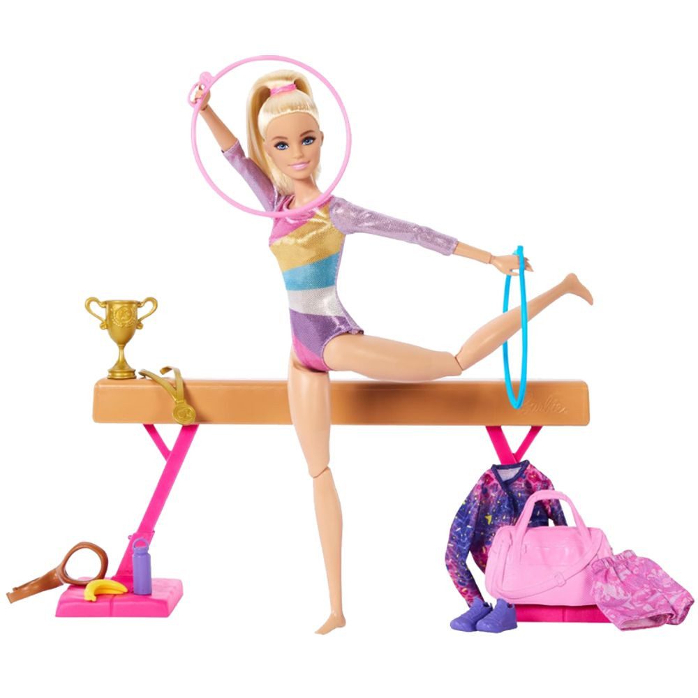 Barbie Anziehpuppe Turnspaß Barbie Mattel HRG52 Puppe im Spielset mit Schwebebalken